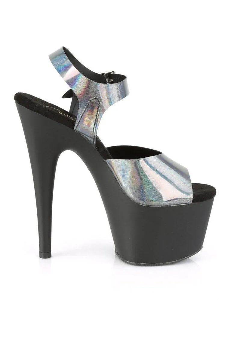ADORE-708N-DT Exotic Platform Sandal | Pewter Hologram