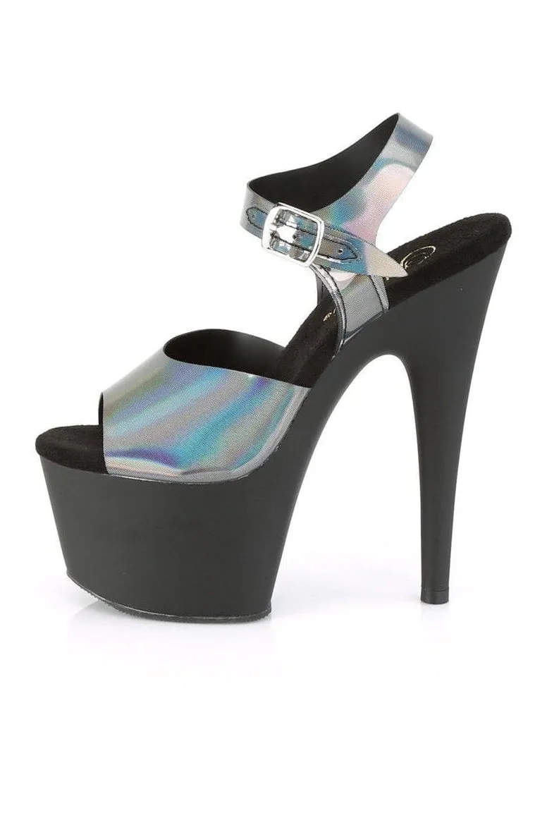 ADORE-708N-DT Exotic Platform Sandal | Pewter Hologram