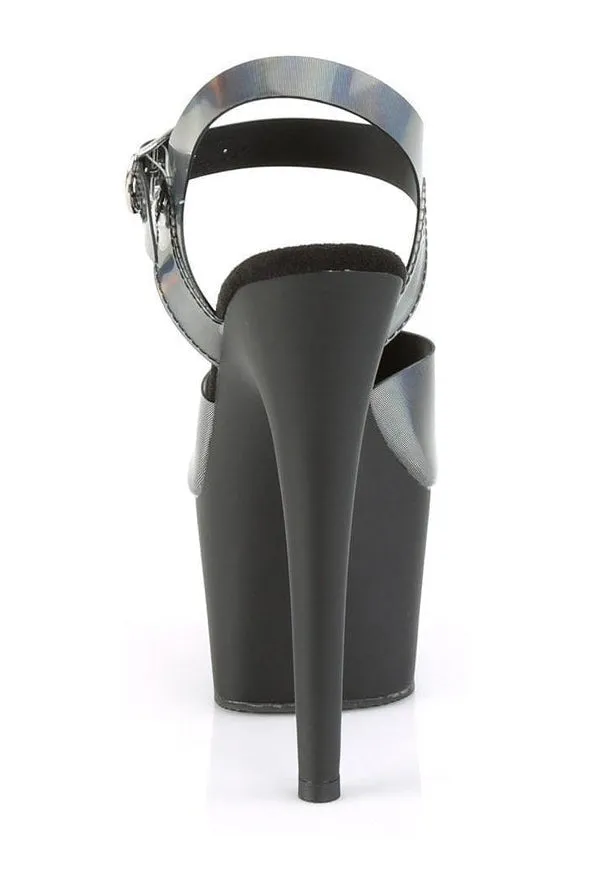 ADORE-708N-DT Exotic Platform Sandal | Pewter Hologram