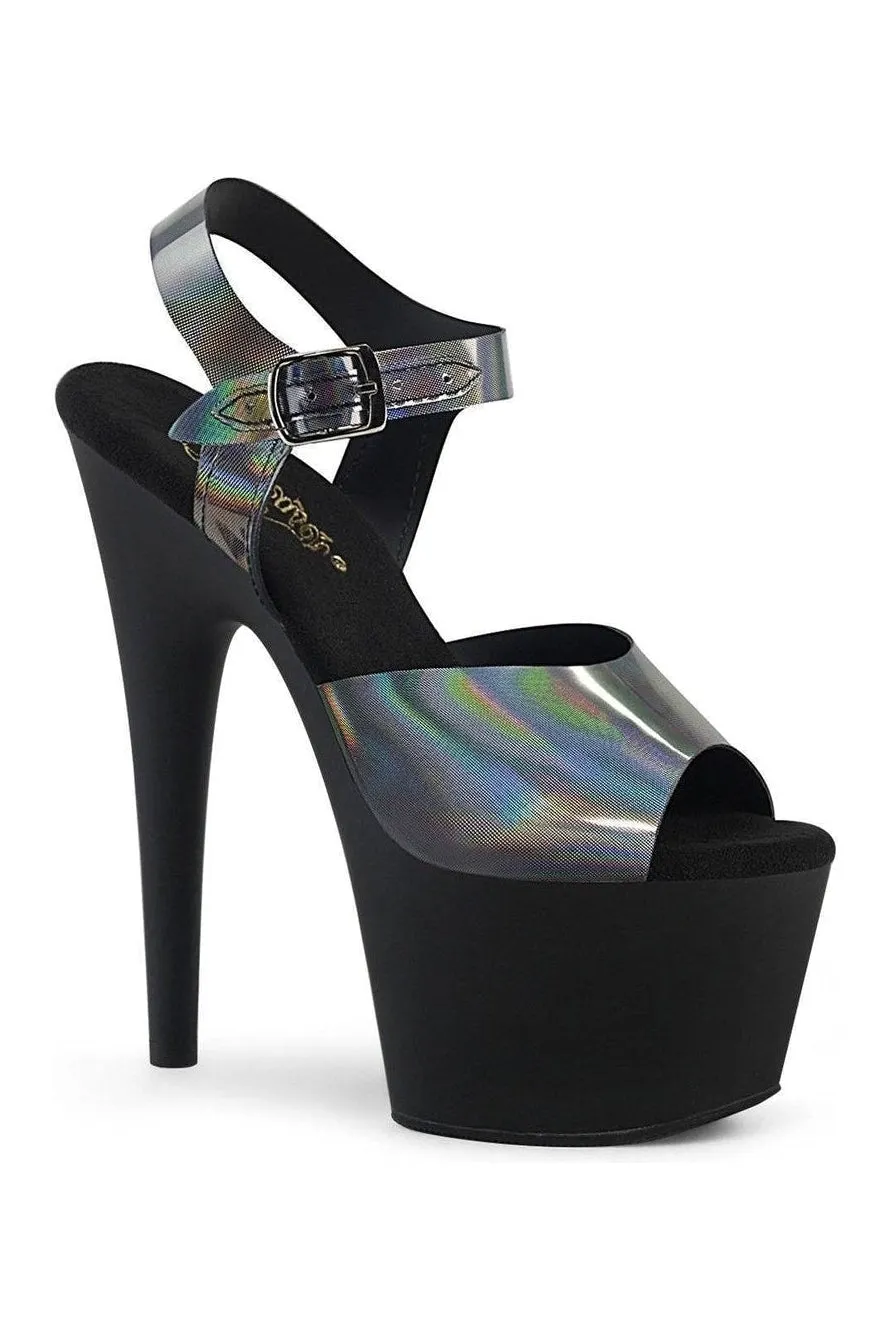ADORE-708N-DT Exotic Platform Sandal | Pewter Hologram