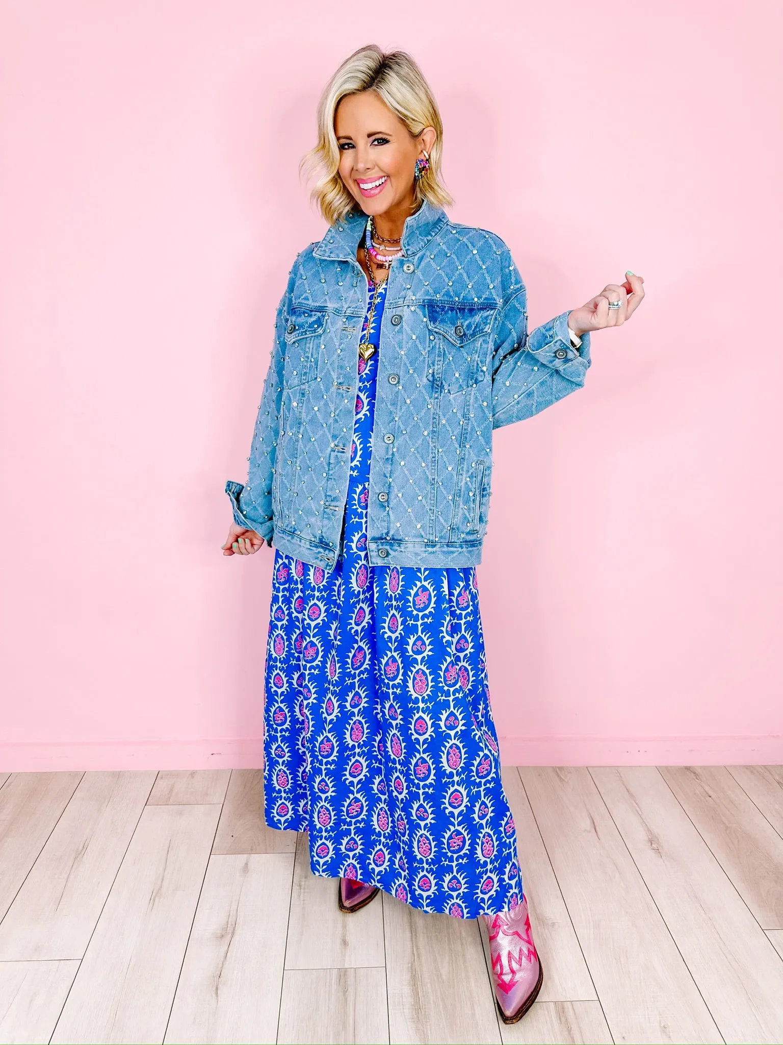 ADRIENNE FLORAL BURST MIDI DRESS - BLUE