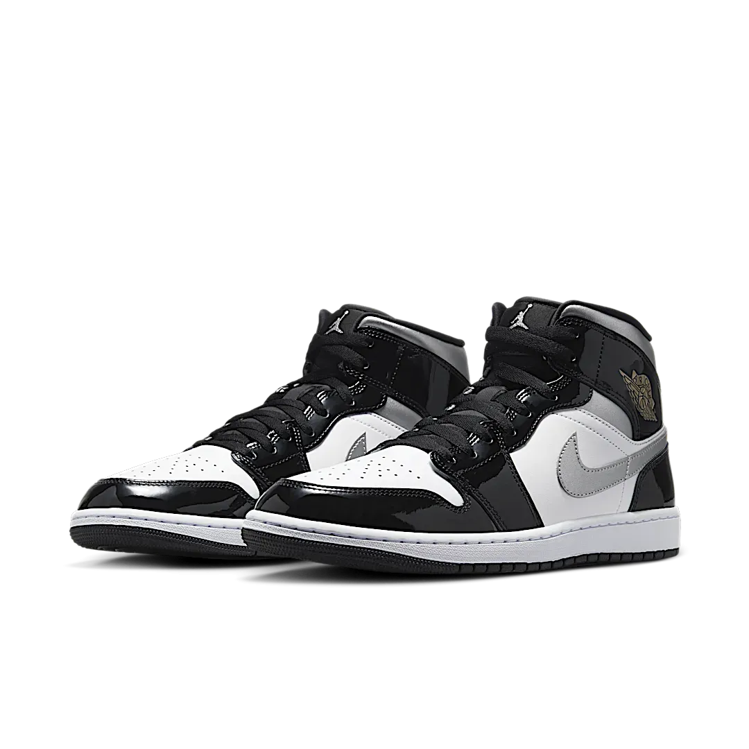 Air Jordan 1 Mid SE Patent Black White Metallic Silver Metallic Gold
