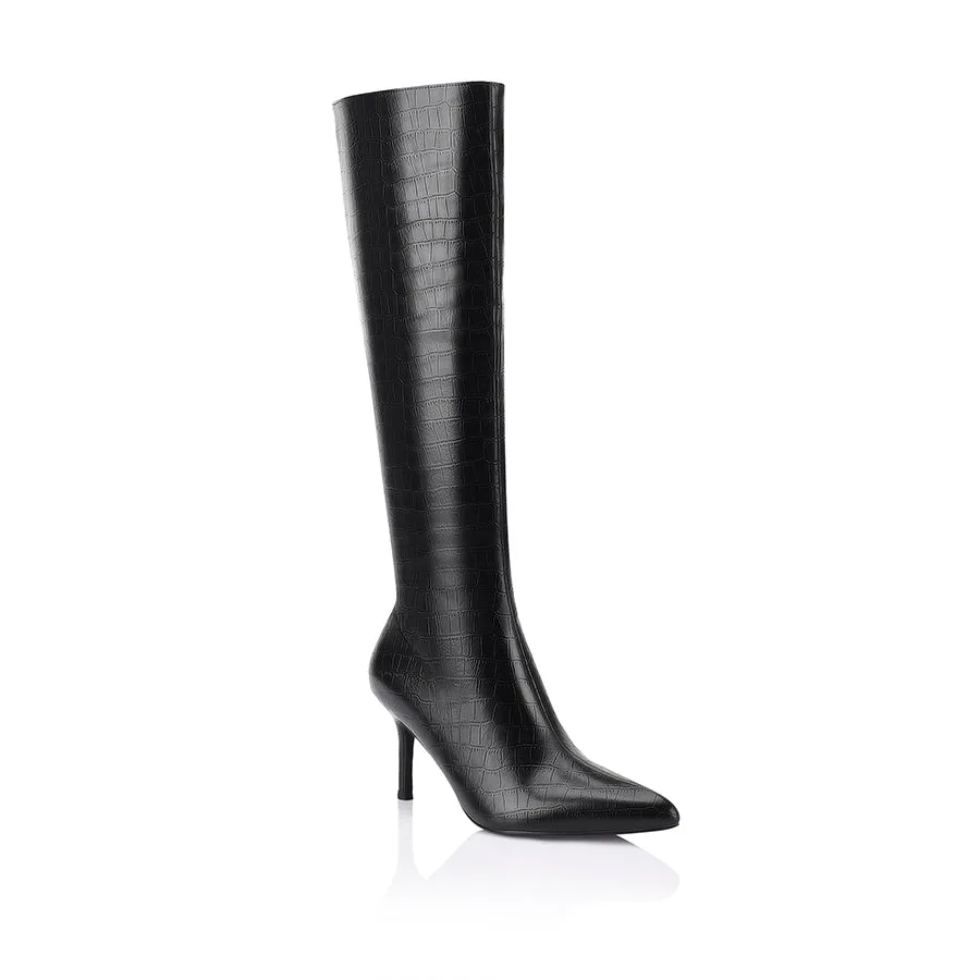 Bessie Tall Boots - Black Croc