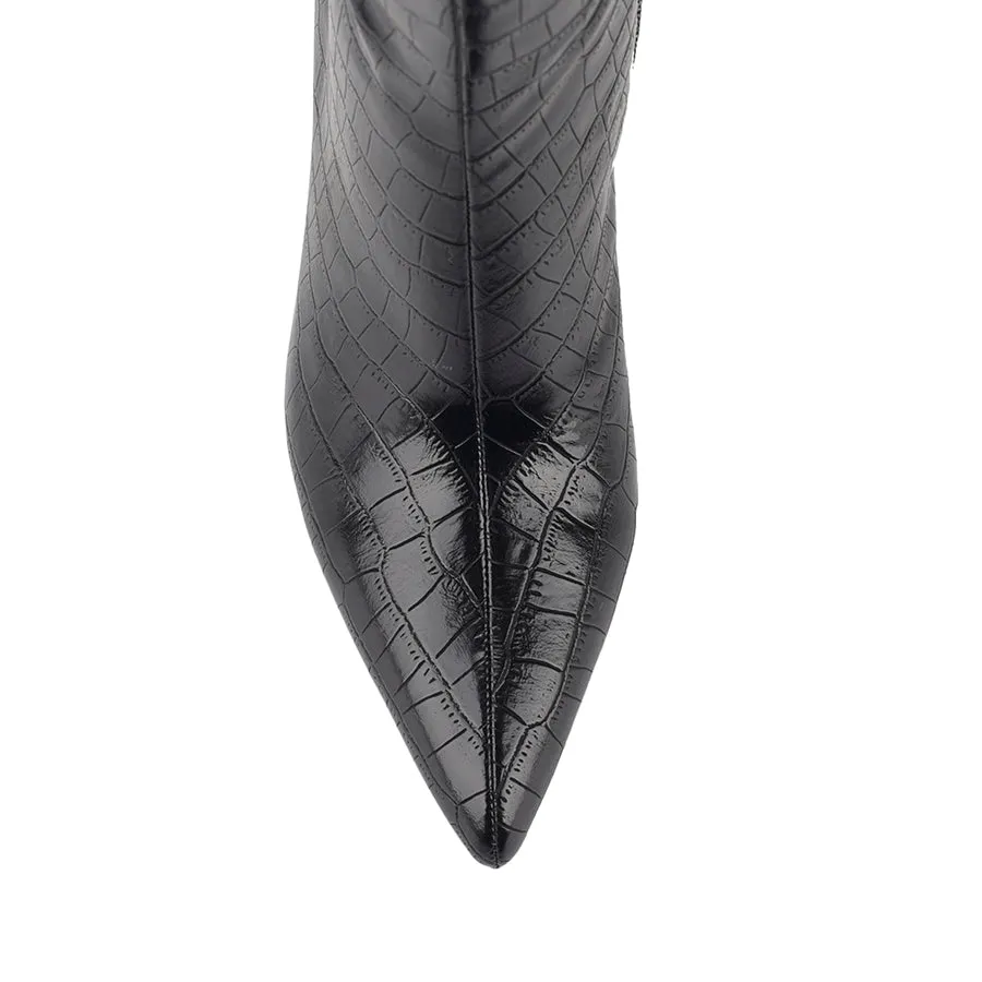 Bessie Tall Boots - Black Croc