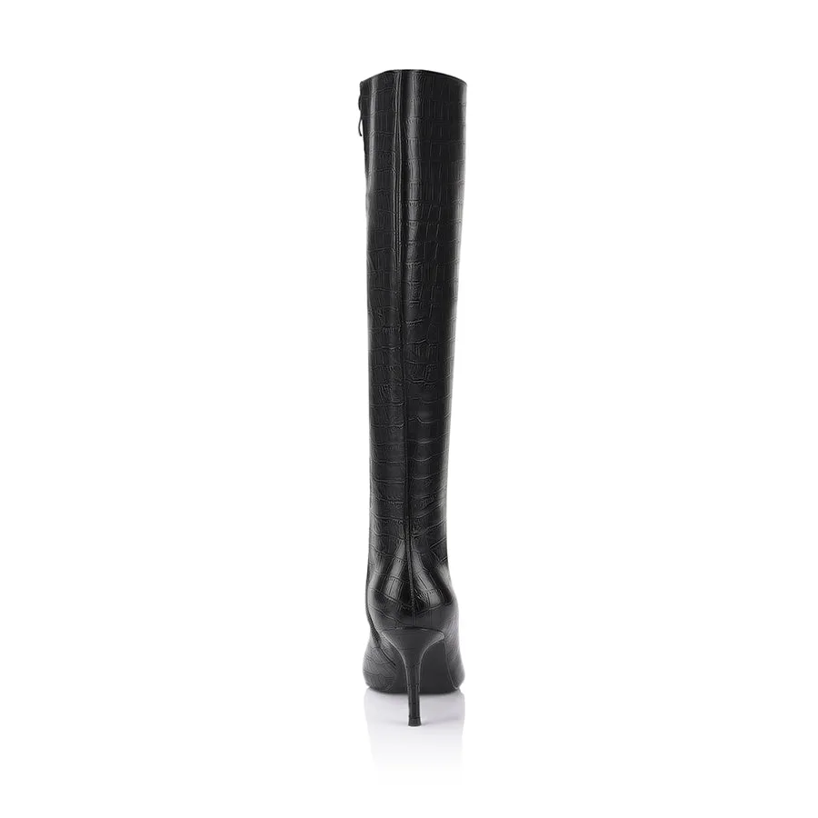 Bessie Tall Boots - Black Croc