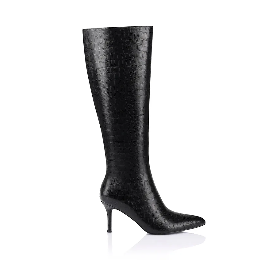 Bessie Tall Boots - Black Croc
