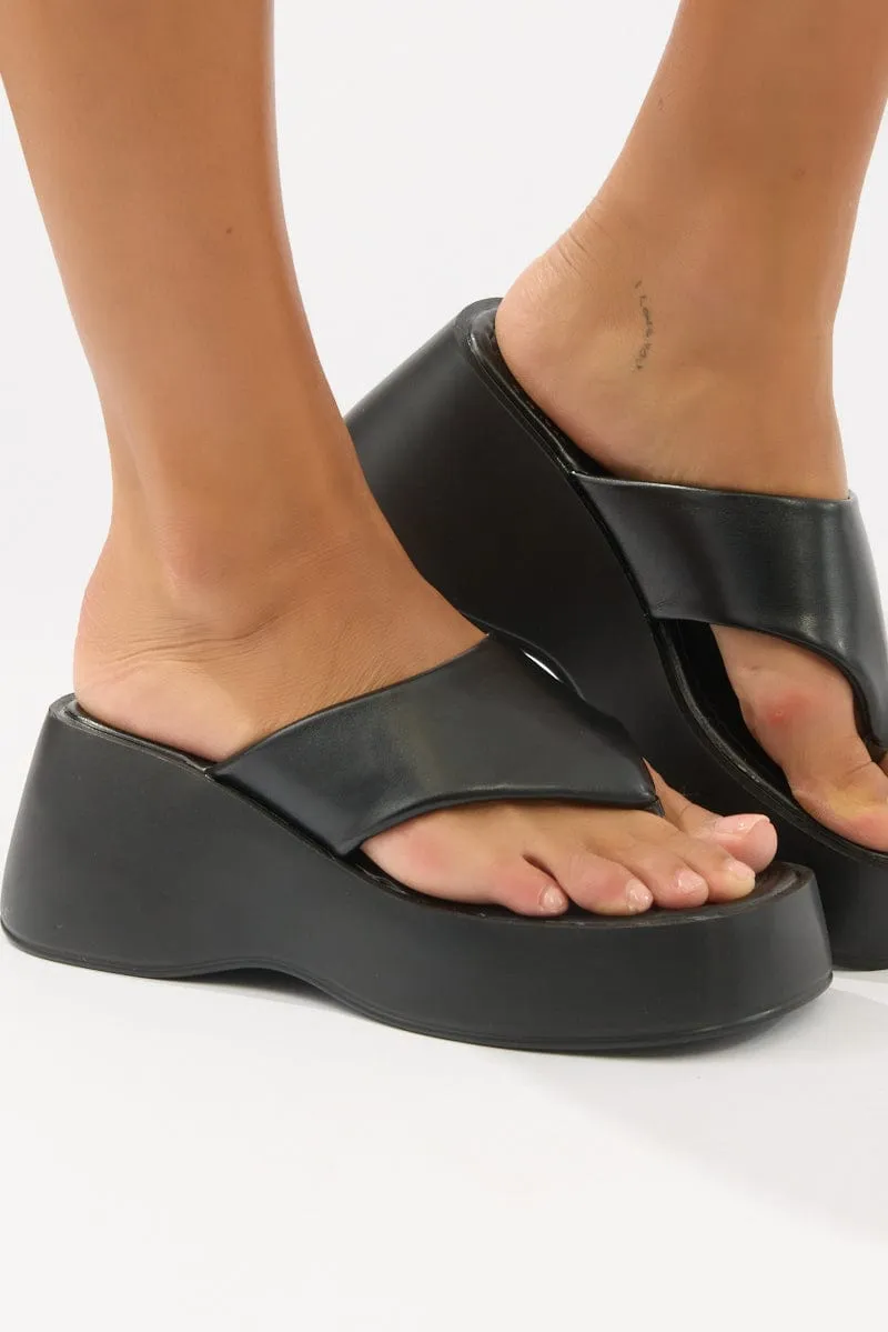 Black Toe Post Wedge Sandals