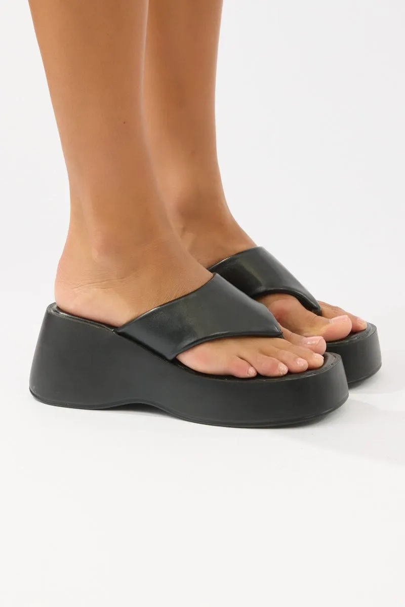 Black Toe Post Wedge Sandals
