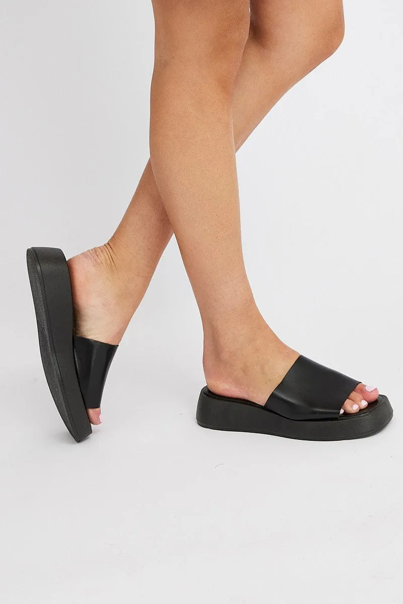Black Wedge Slide Sandals