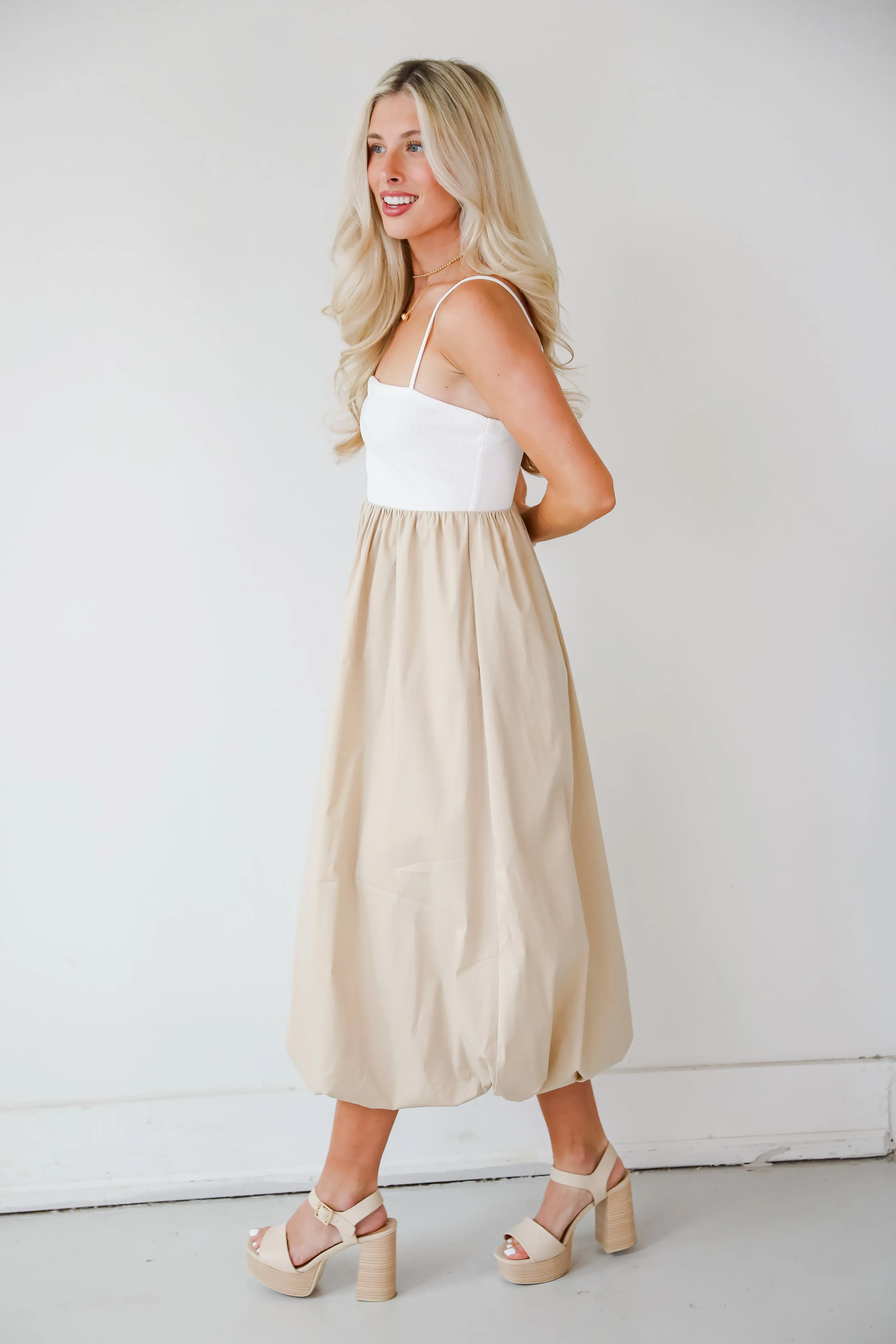 Confidently Unique Taupe Contrast Midi Dress