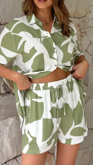 Cordilia Shirt and Short Set - Sage Print