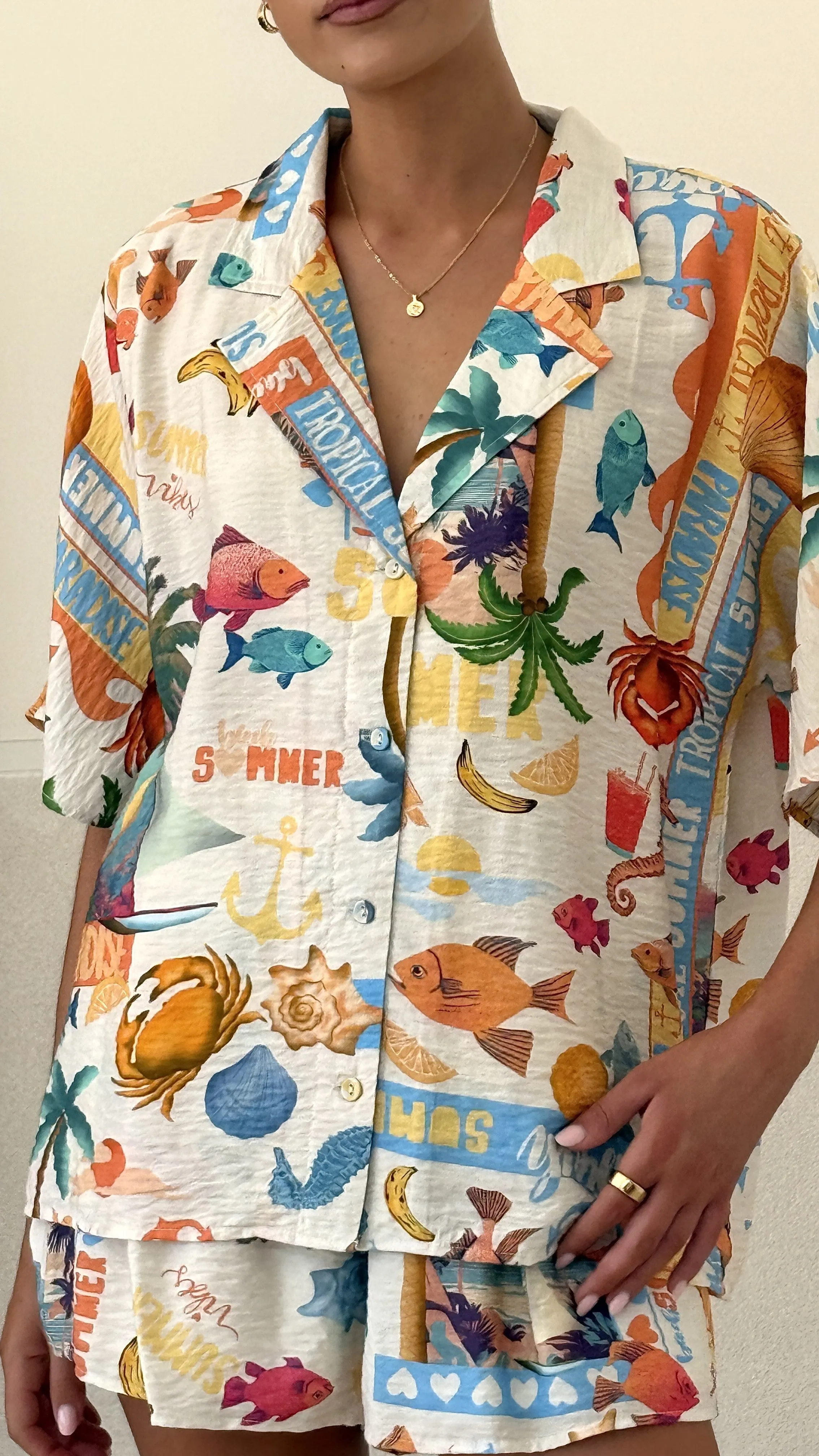 Cruise Button Up Shirt - Tropical Print