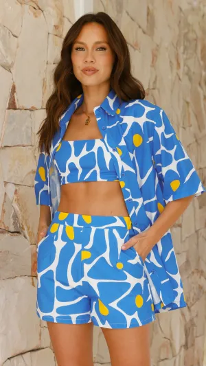 Daliah Button Up Shirt - Blue Daisy
