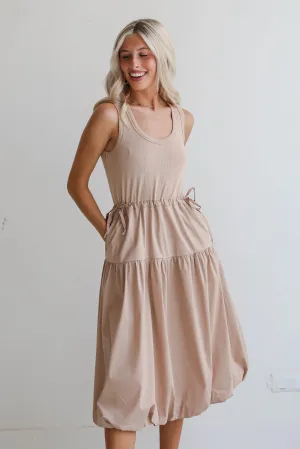 Darling Sophistication Taupe Contrast Midi Dress