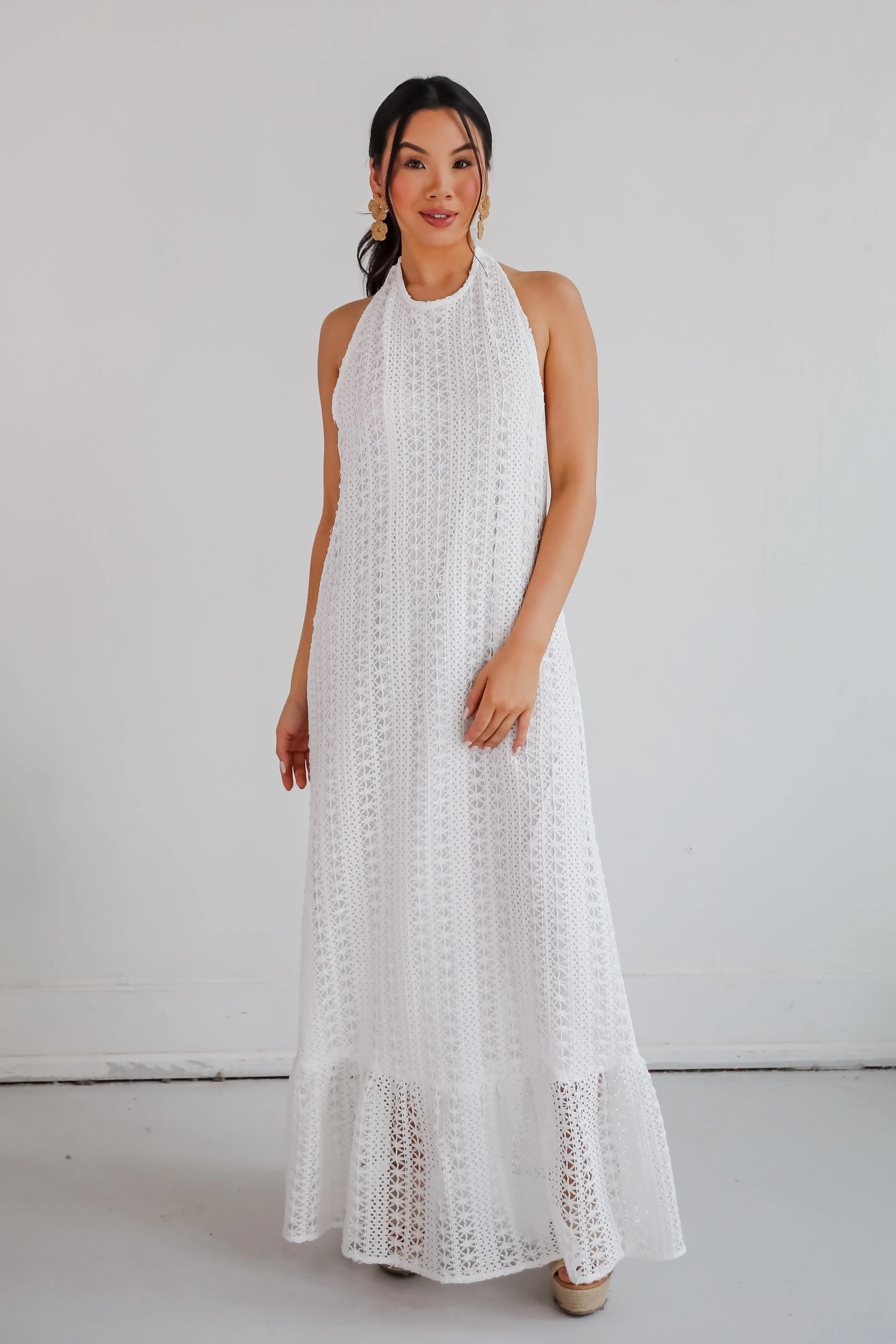 Divine Intentions Crochet Knit Halter Maxi Dress