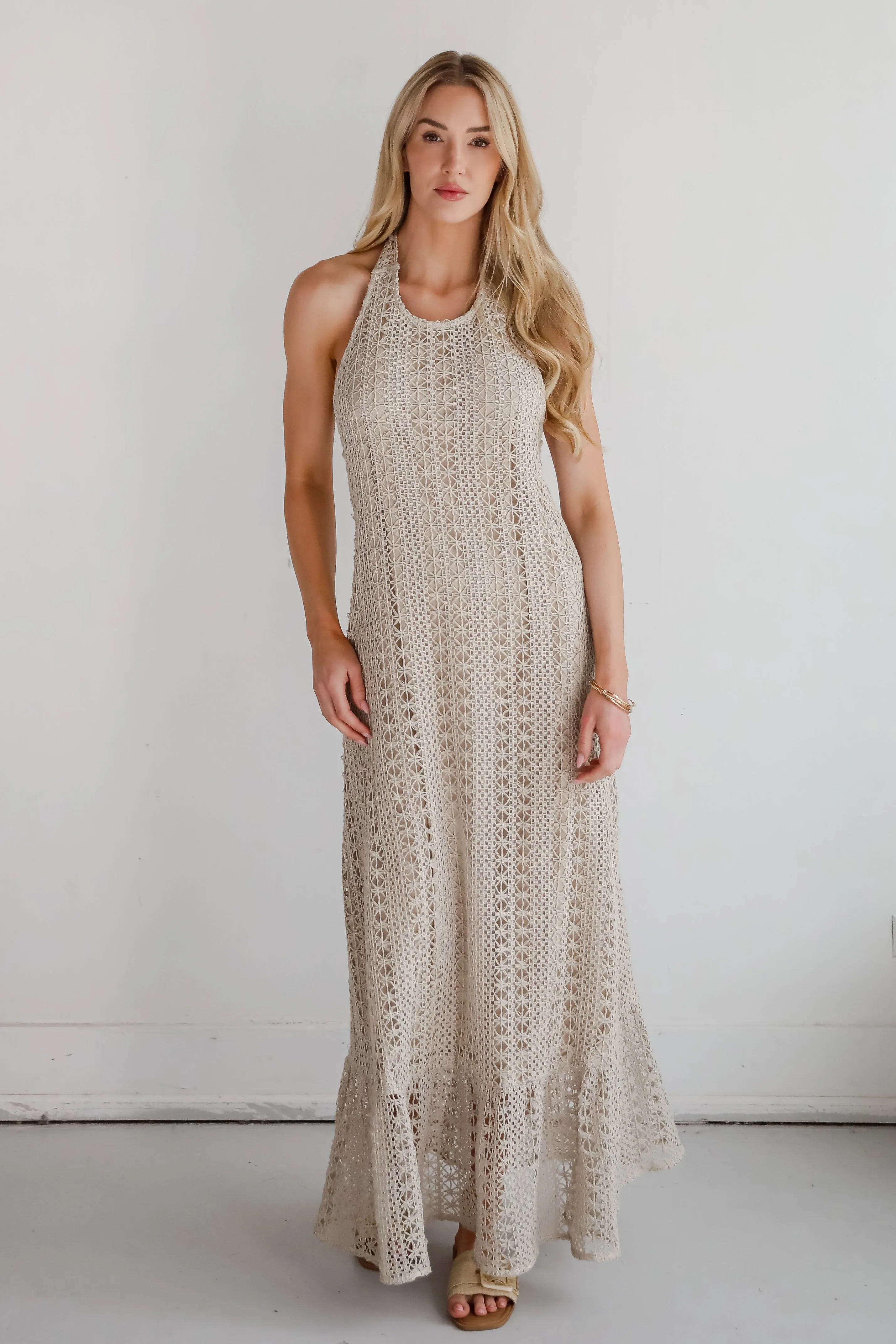 Divine Intentions Crochet Knit Halter Maxi Dress