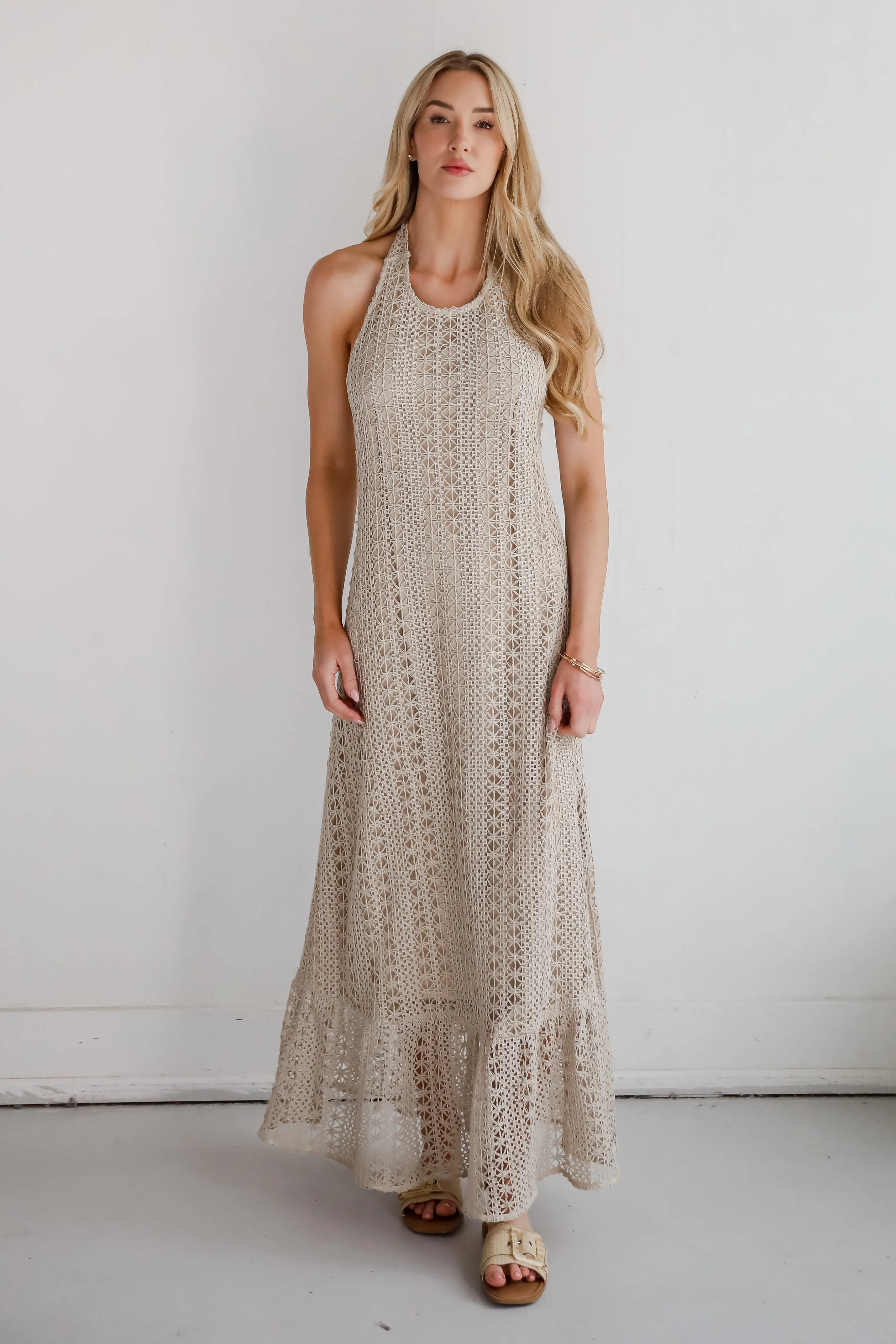Divine Intentions Crochet Knit Halter Maxi Dress