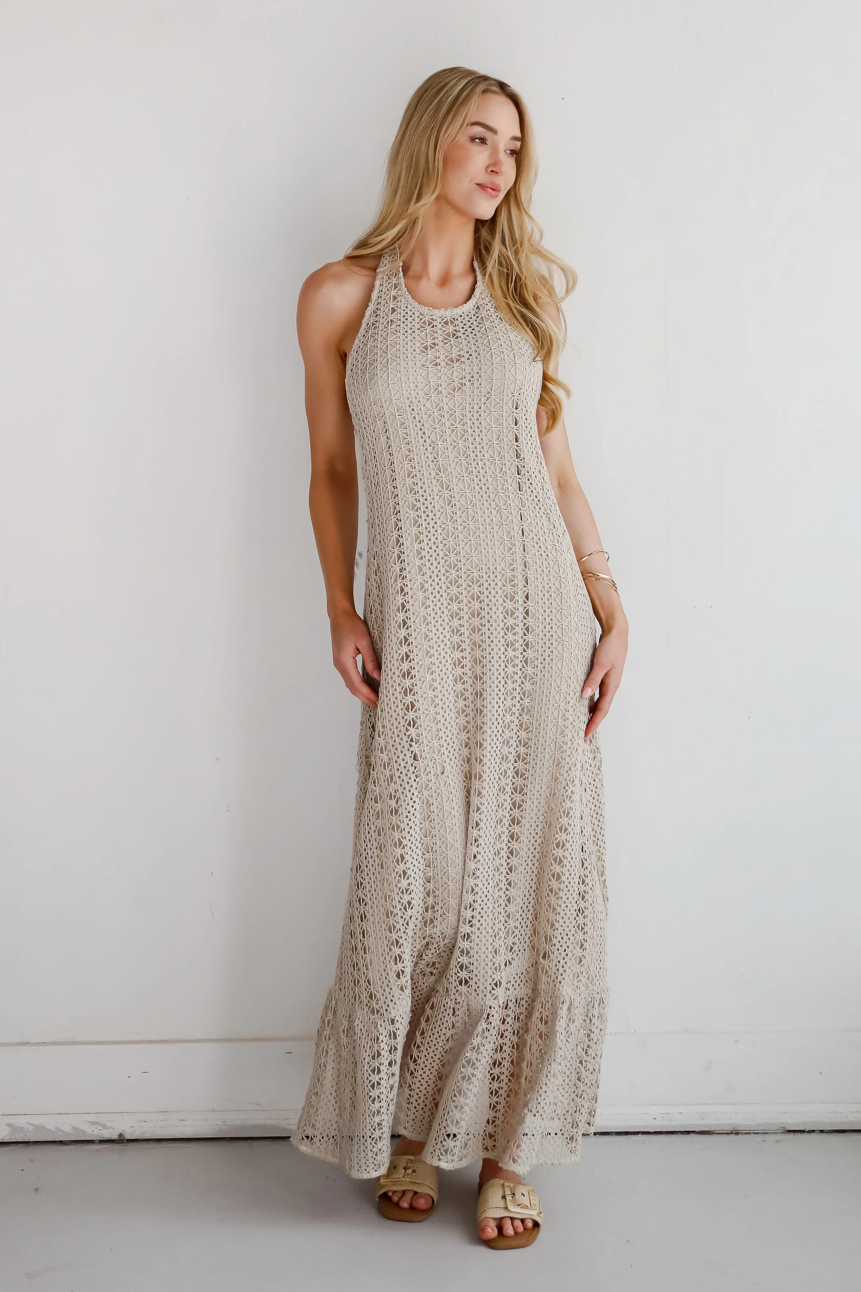 Divine Intentions Crochet Knit Halter Maxi Dress