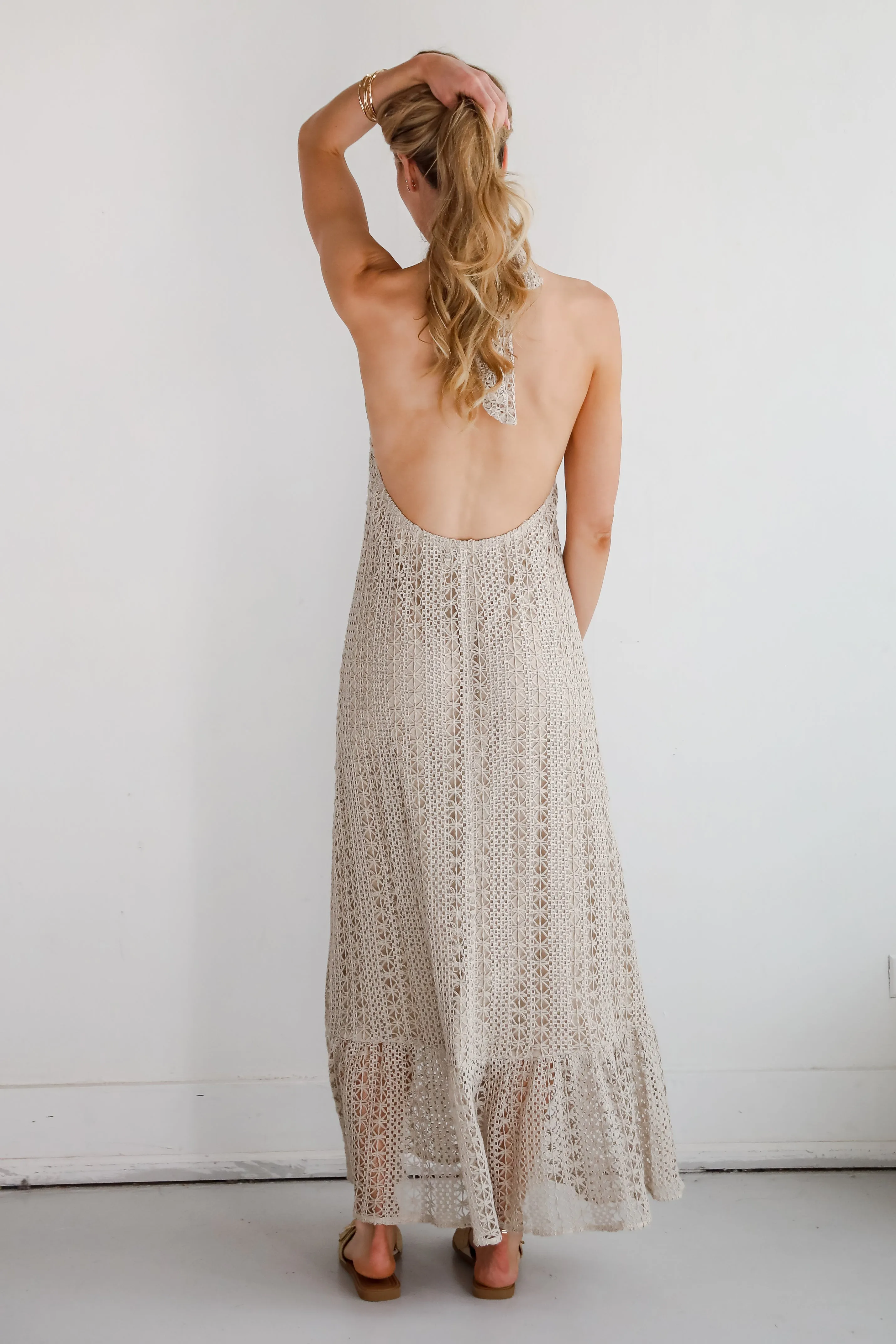 Divine Intentions Crochet Knit Halter Maxi Dress