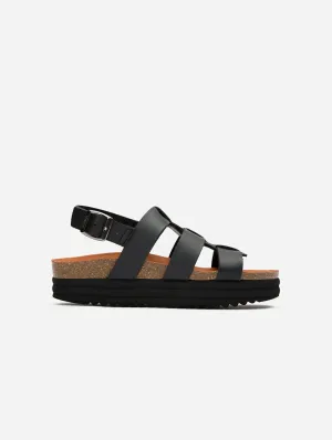 Fig Women's Vegan Leather Ankle Strap Footbed Sandals | Black