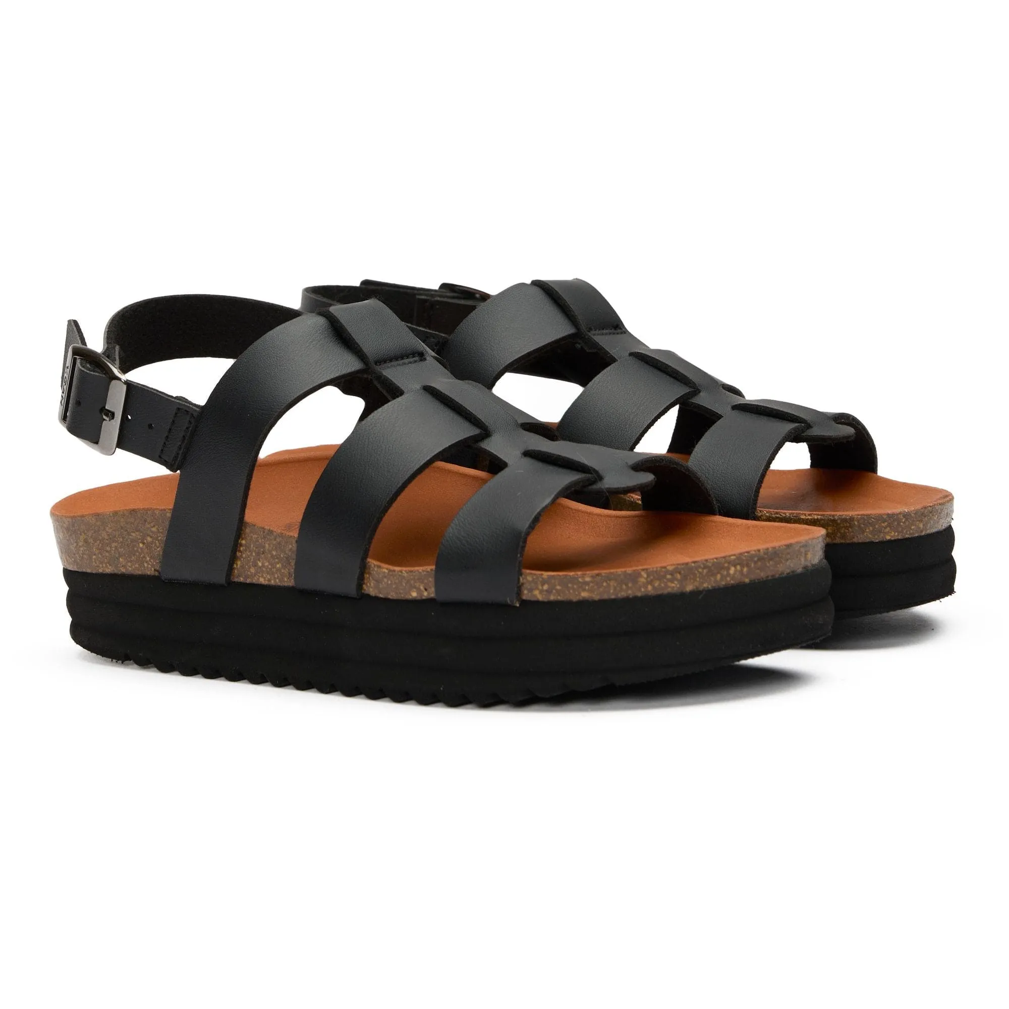 Fig Women's Vegan Leather Ankle Strap Footbed Sandals | Black