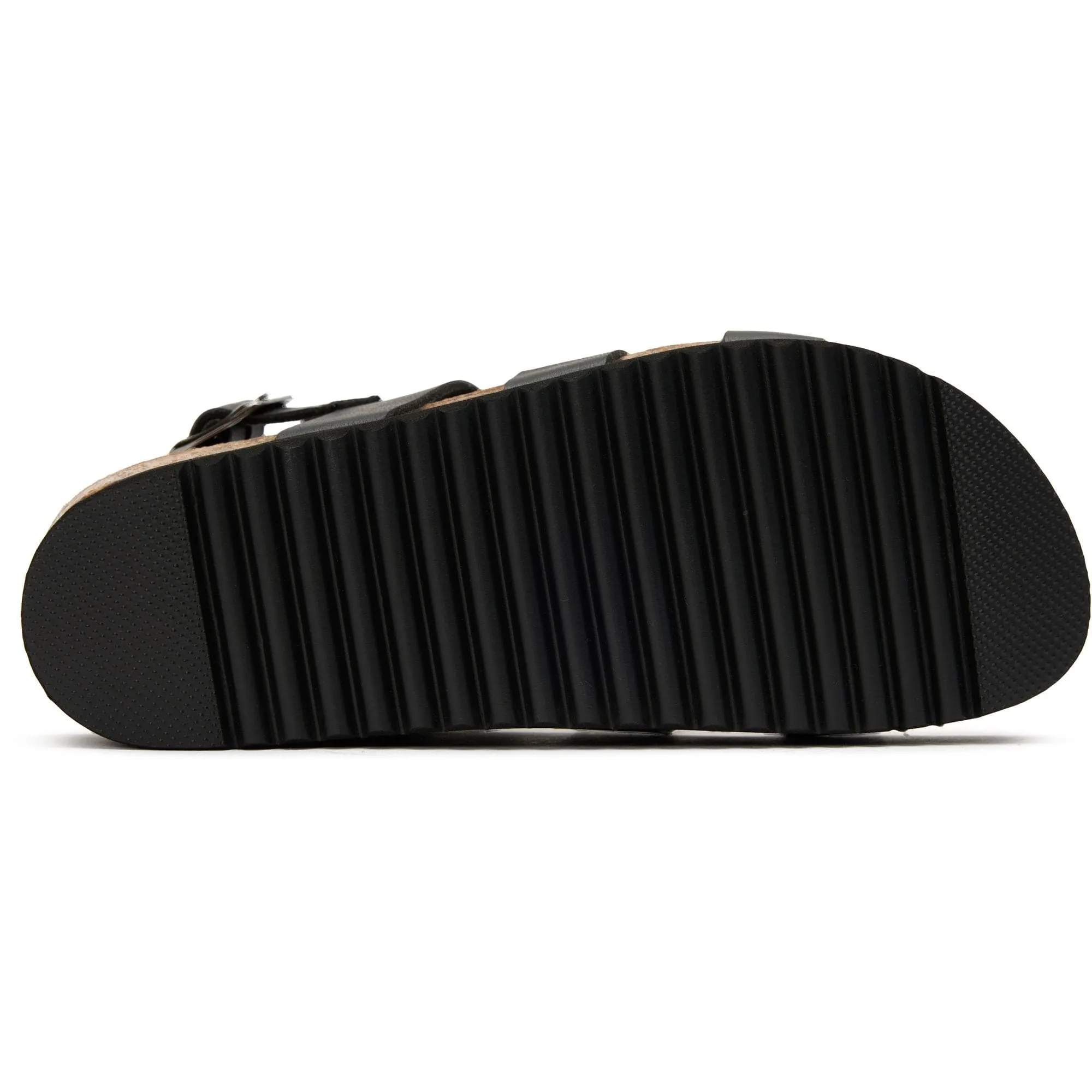 Fig Women's Vegan Leather Ankle Strap Footbed Sandals | Black