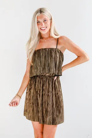 FINAL SALE - Brilliant Behavior Metallic Plisse Mini Dress - DOORBUSTER