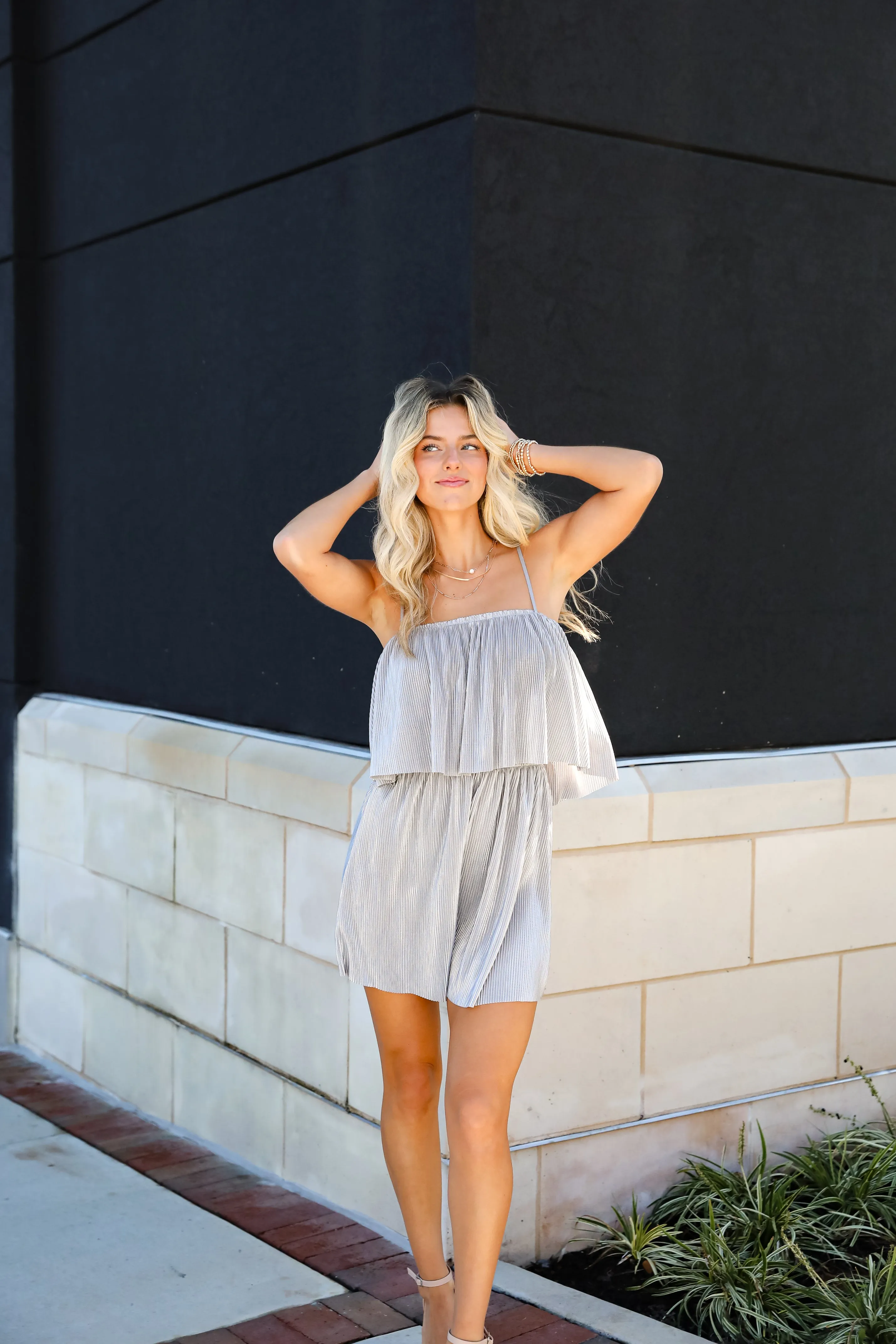 FINAL SALE - Brilliant Behavior Metallic Plisse Mini Dress - DOORBUSTER