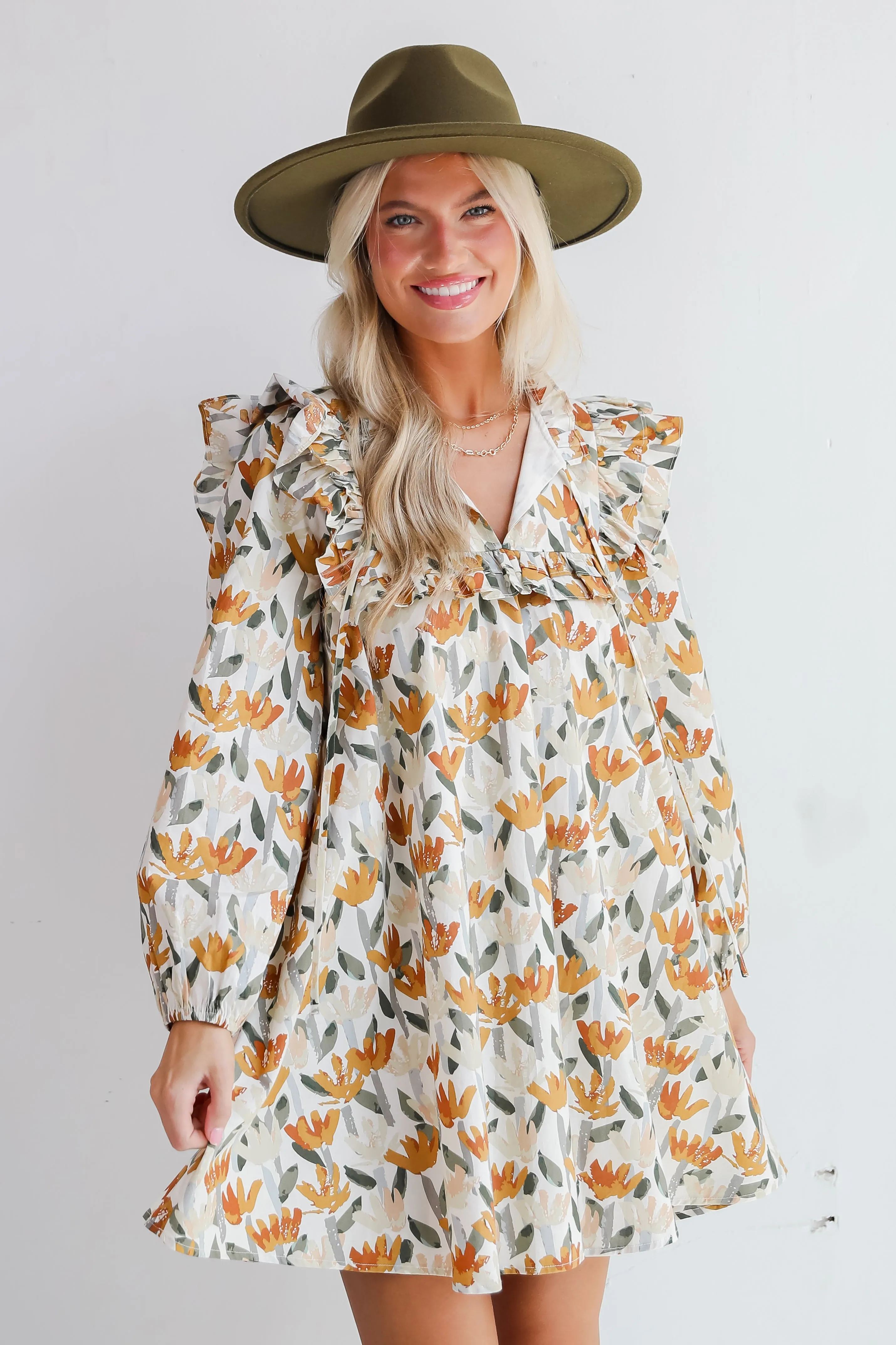 FINAL SALE - Delightful Crush Cream Floral Mini Dress