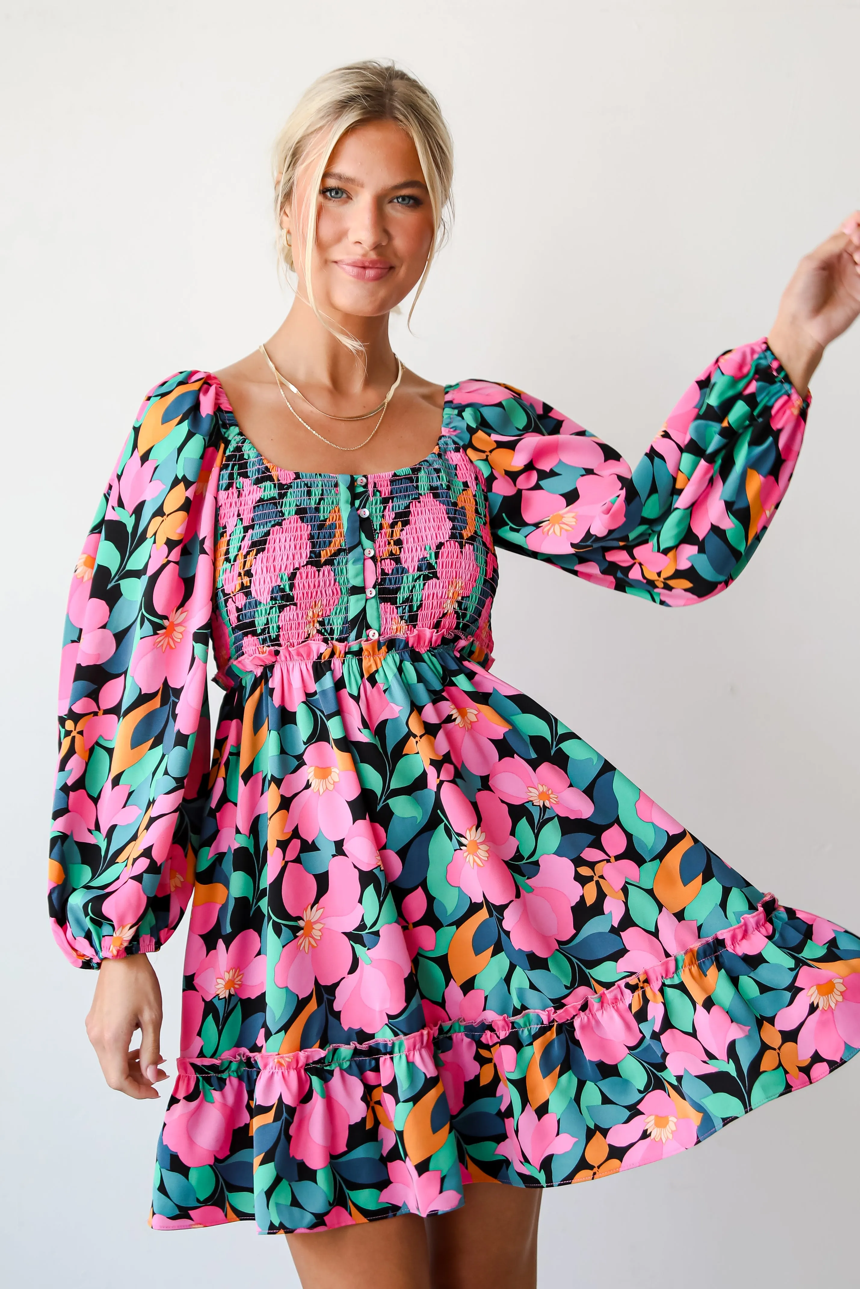 FINAL SALE - Evening Splendor Black Floral Mini Dress