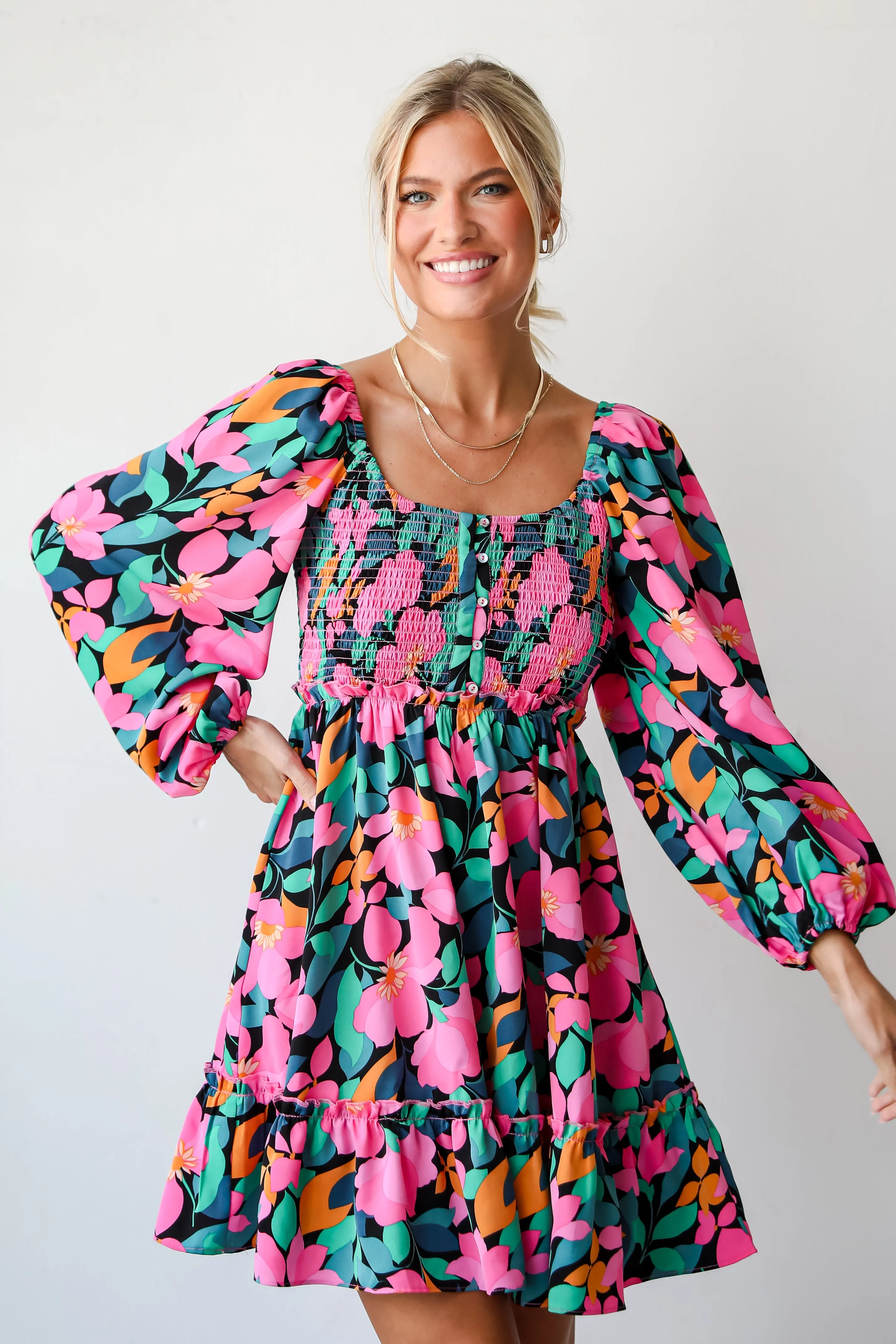FINAL SALE - Evening Splendor Black Floral Mini Dress