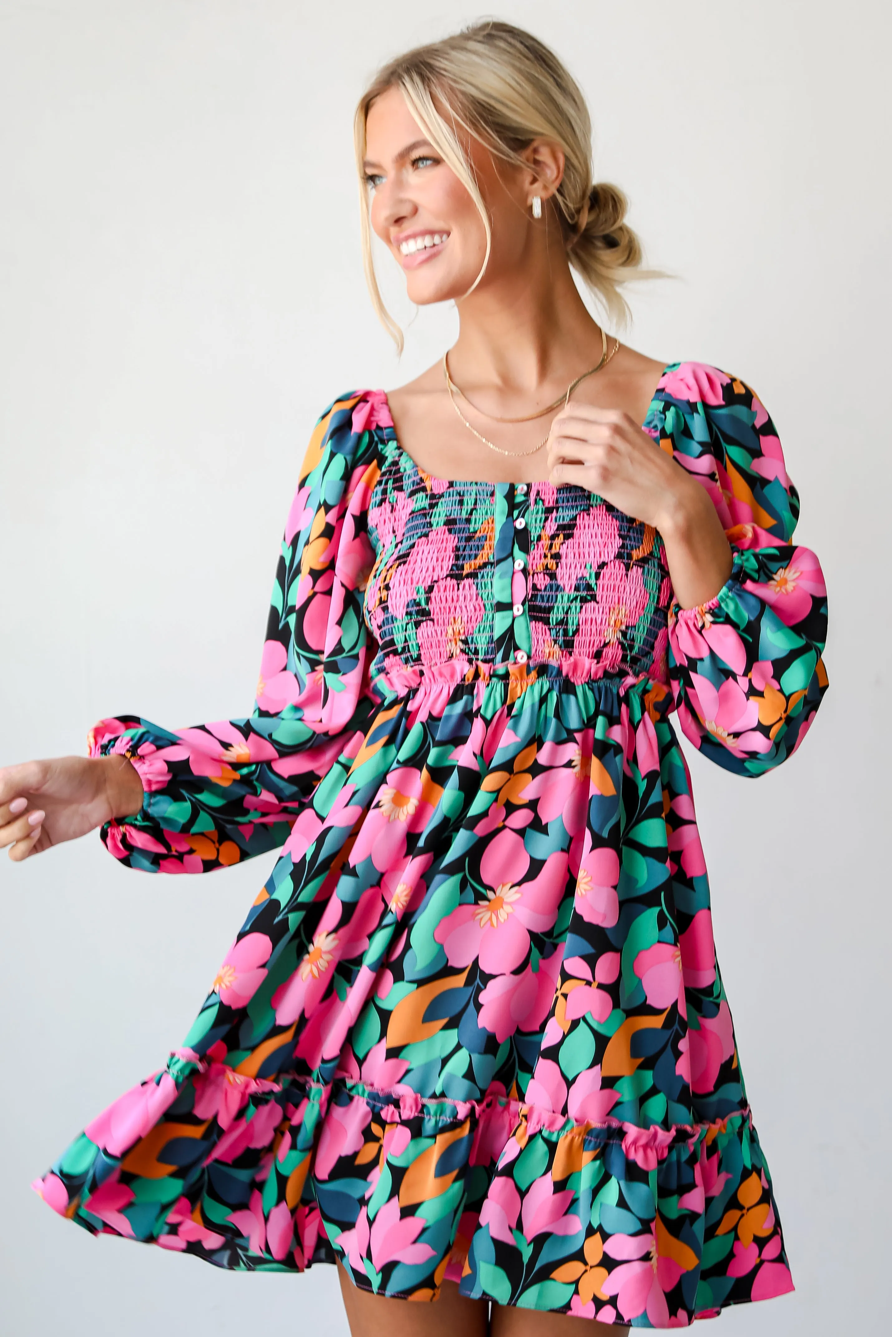 FINAL SALE - Evening Splendor Black Floral Mini Dress
