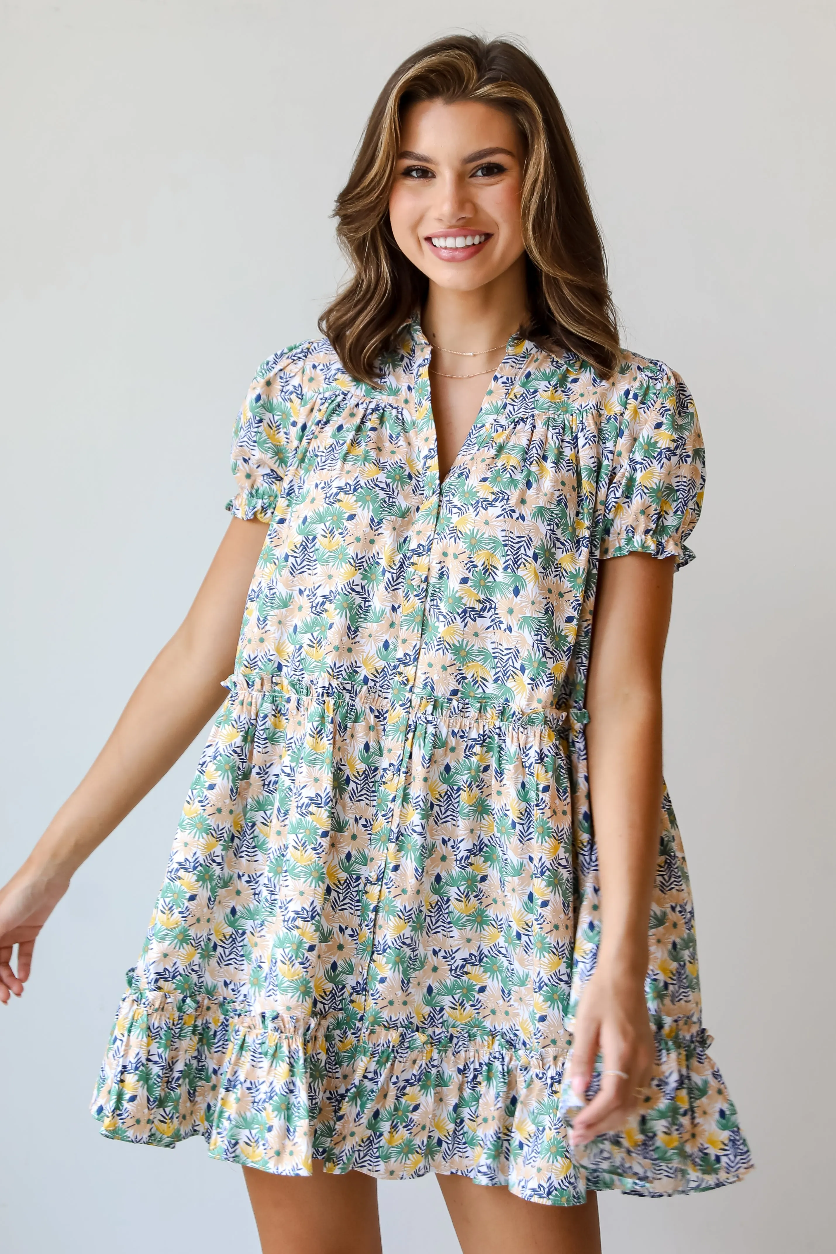 FINAL SALE - Love In The Garden Green Floral Tiered Mini Dress