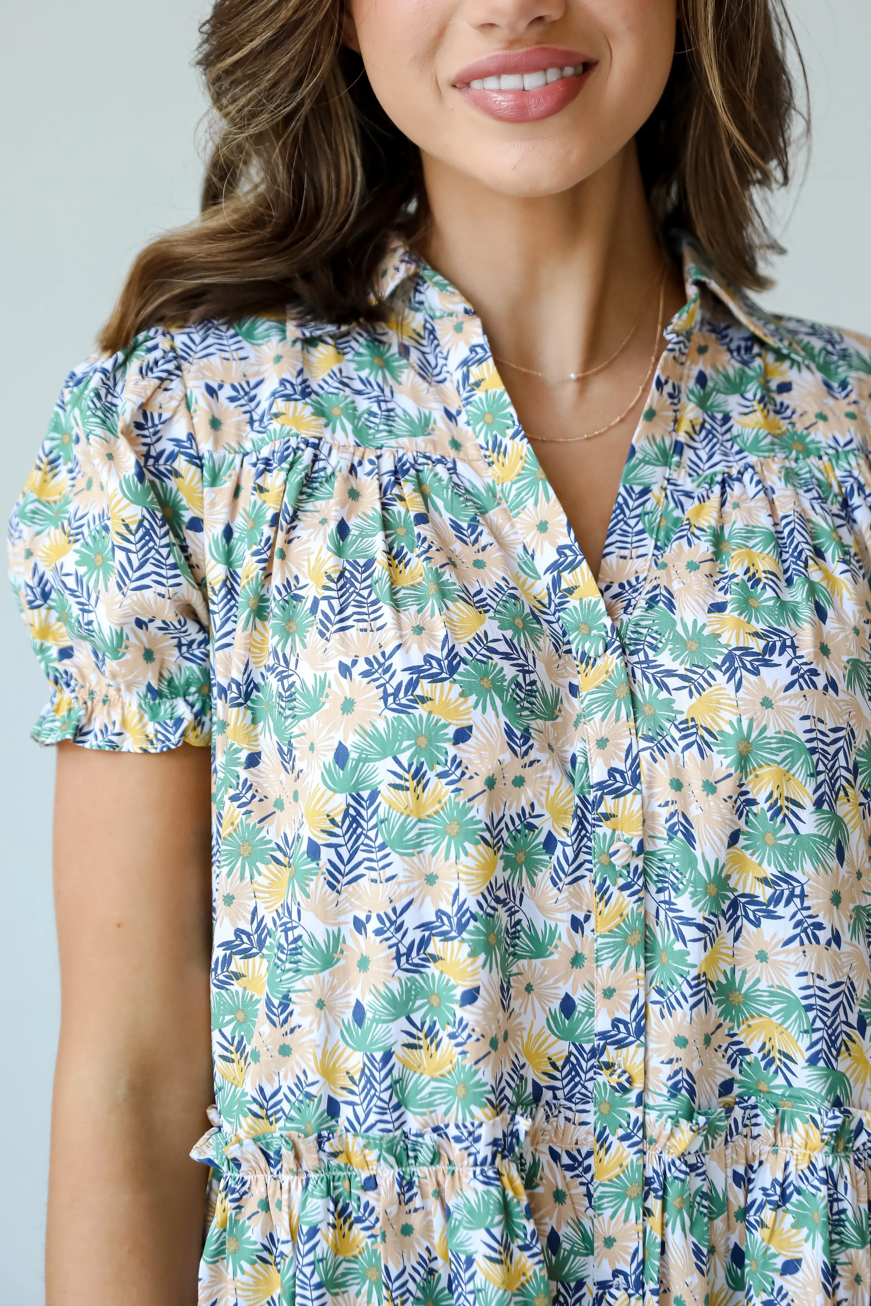 FINAL SALE - Love In The Garden Green Floral Tiered Mini Dress