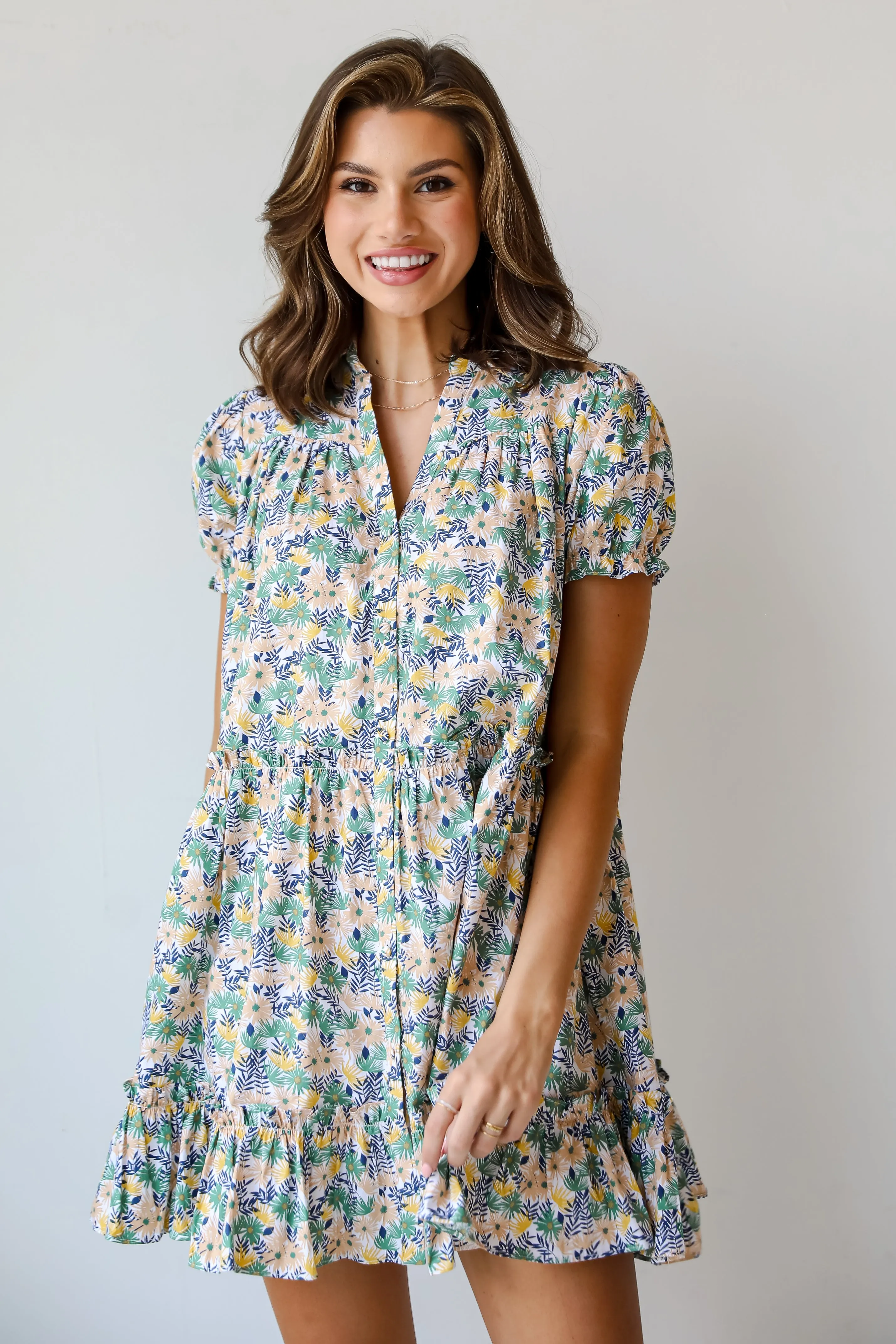 FINAL SALE - Love In The Garden Green Floral Tiered Mini Dress