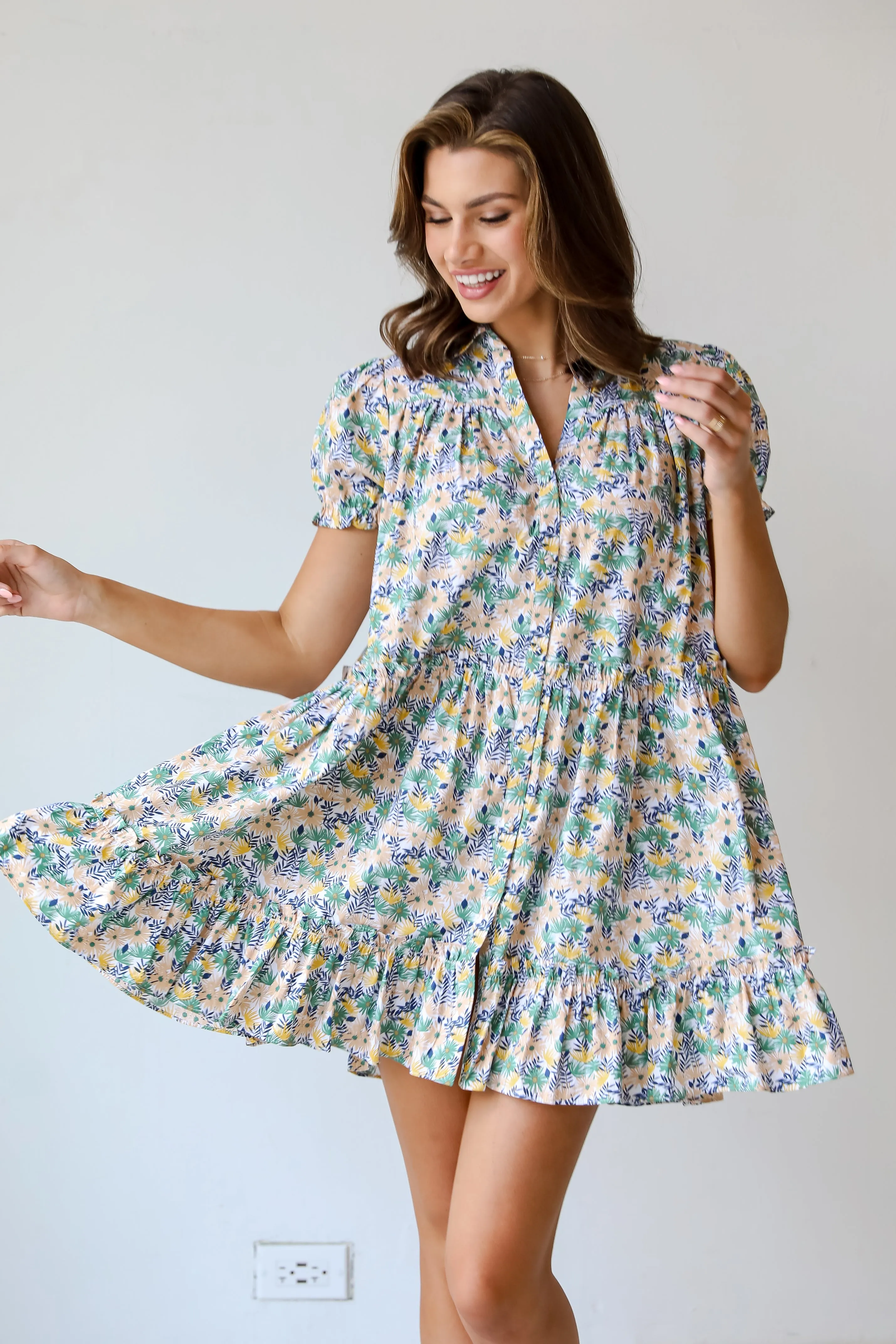 FINAL SALE - Love In The Garden Green Floral Tiered Mini Dress
