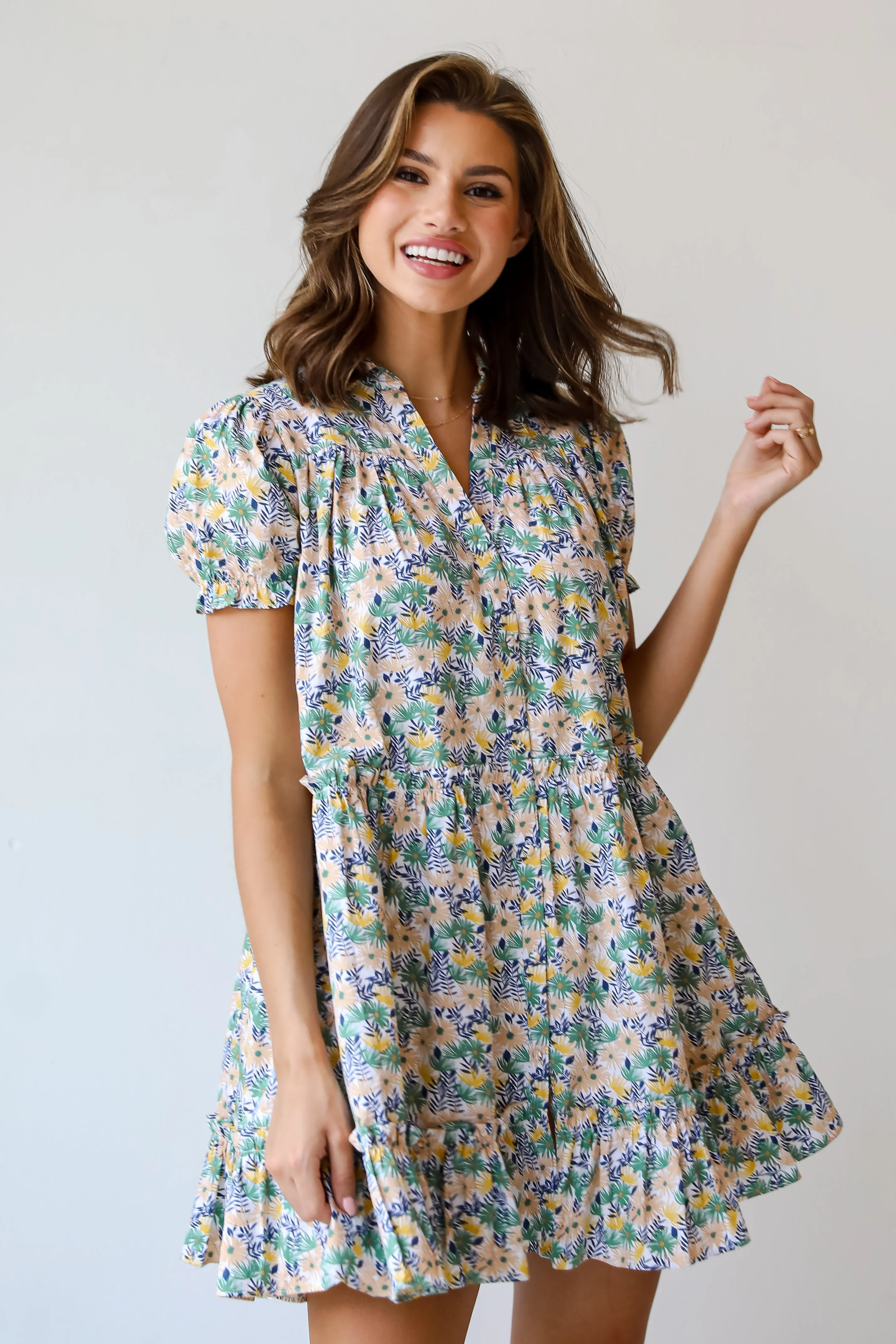 FINAL SALE - Love In The Garden Green Floral Tiered Mini Dress