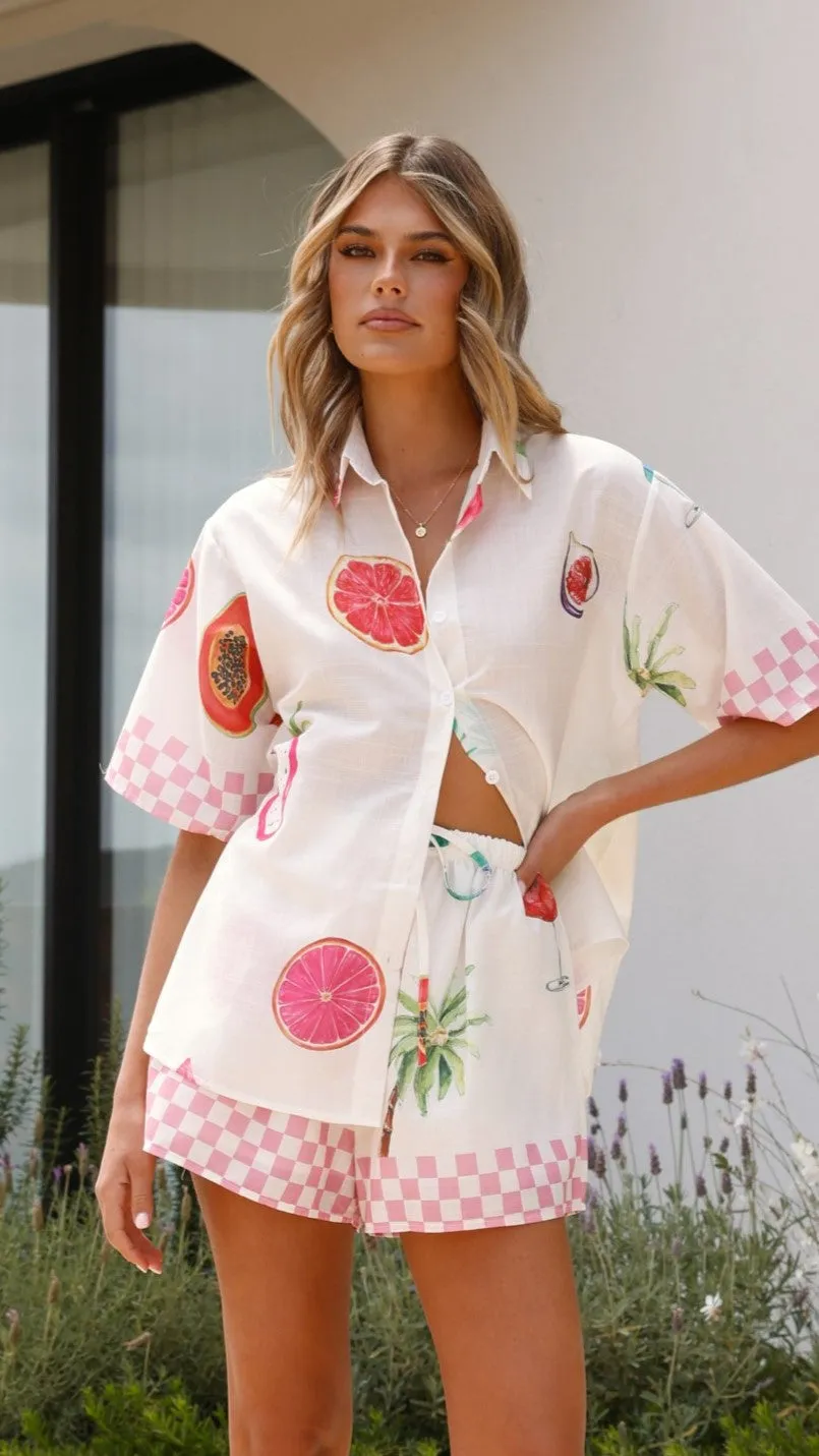 Greece Button Up Shirt & Shorts Set - Multi