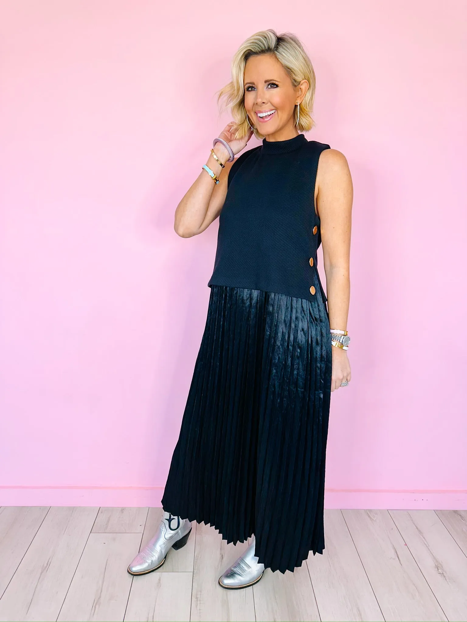 IN PERFECT HARMONY PLEATED DRESS - BLACK