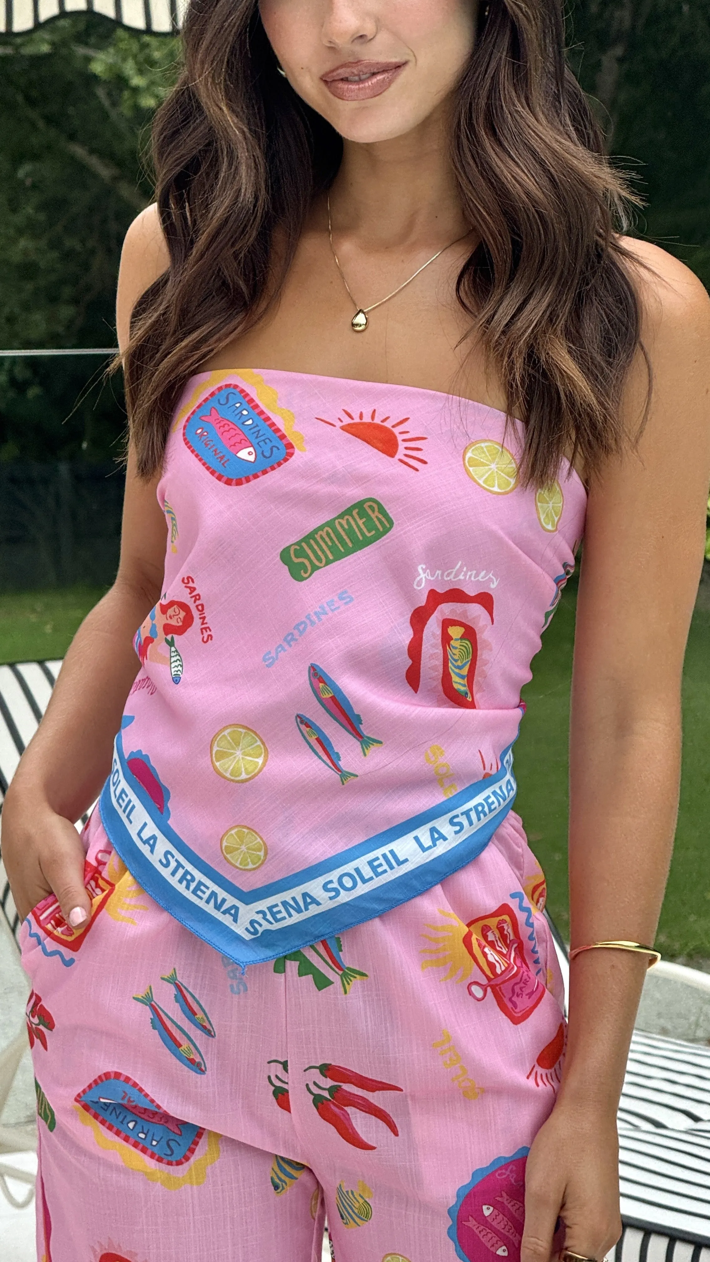 La Sirena Scarf Top and Pants Set - Pink Soleil