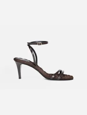 Laura Vegan Cotton High-Heeled Slingback Sandals | Chocolate Brown