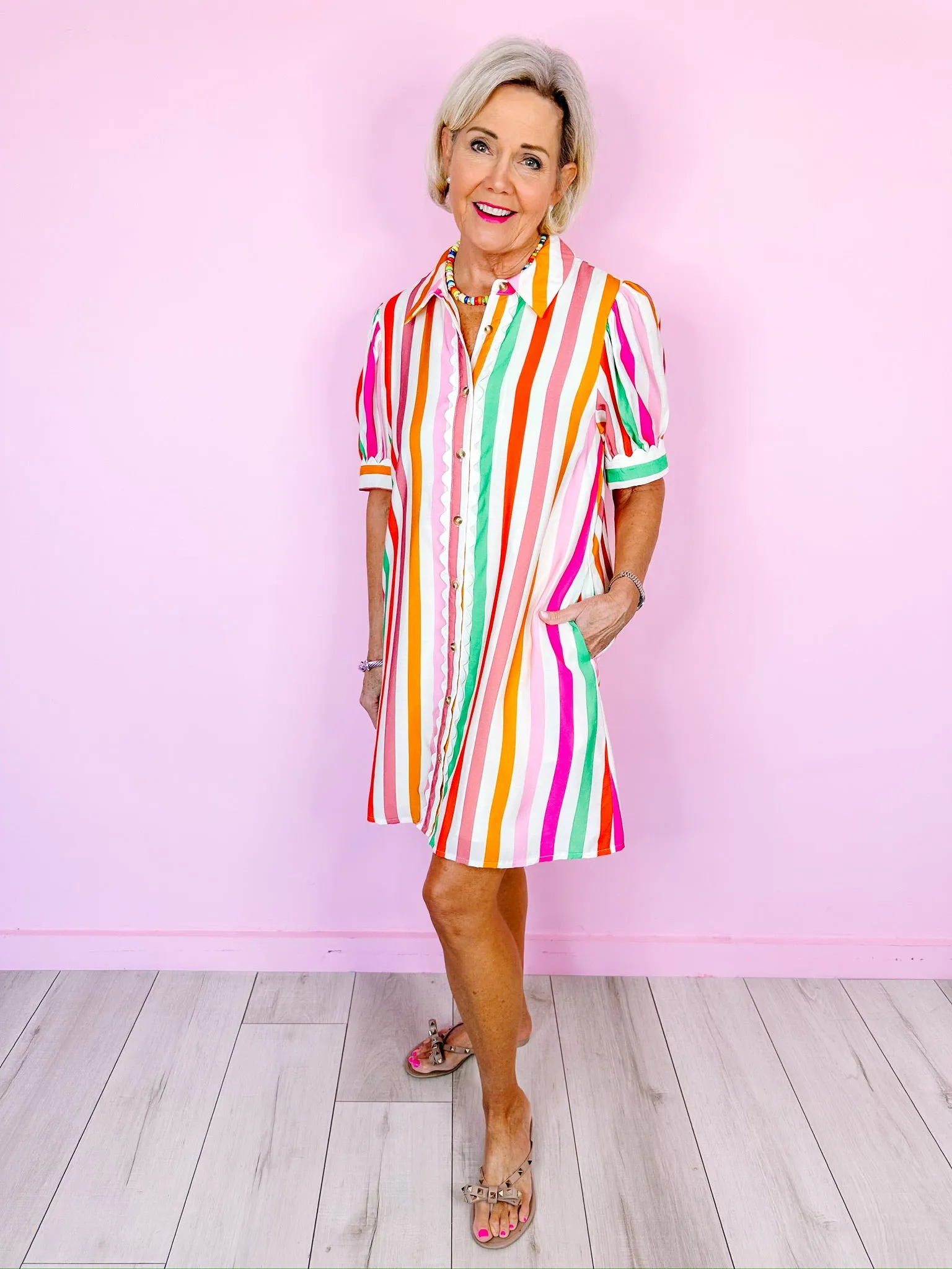 LIFE FULL OF COLOR STRIPE RIC RAC TRIM DRESS