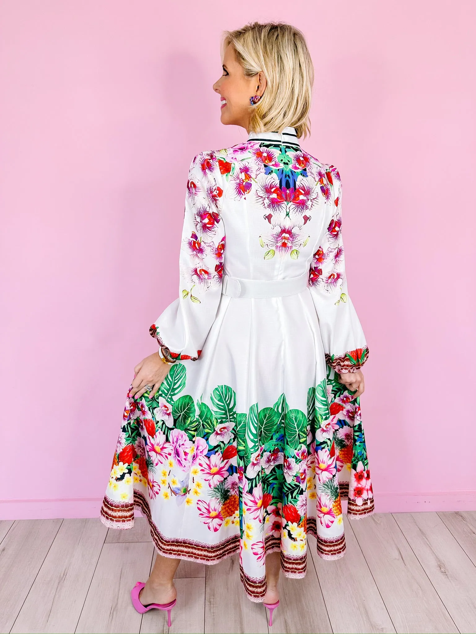 MAXINE FLORAL PARADISE MIDI DRESS - WHITE