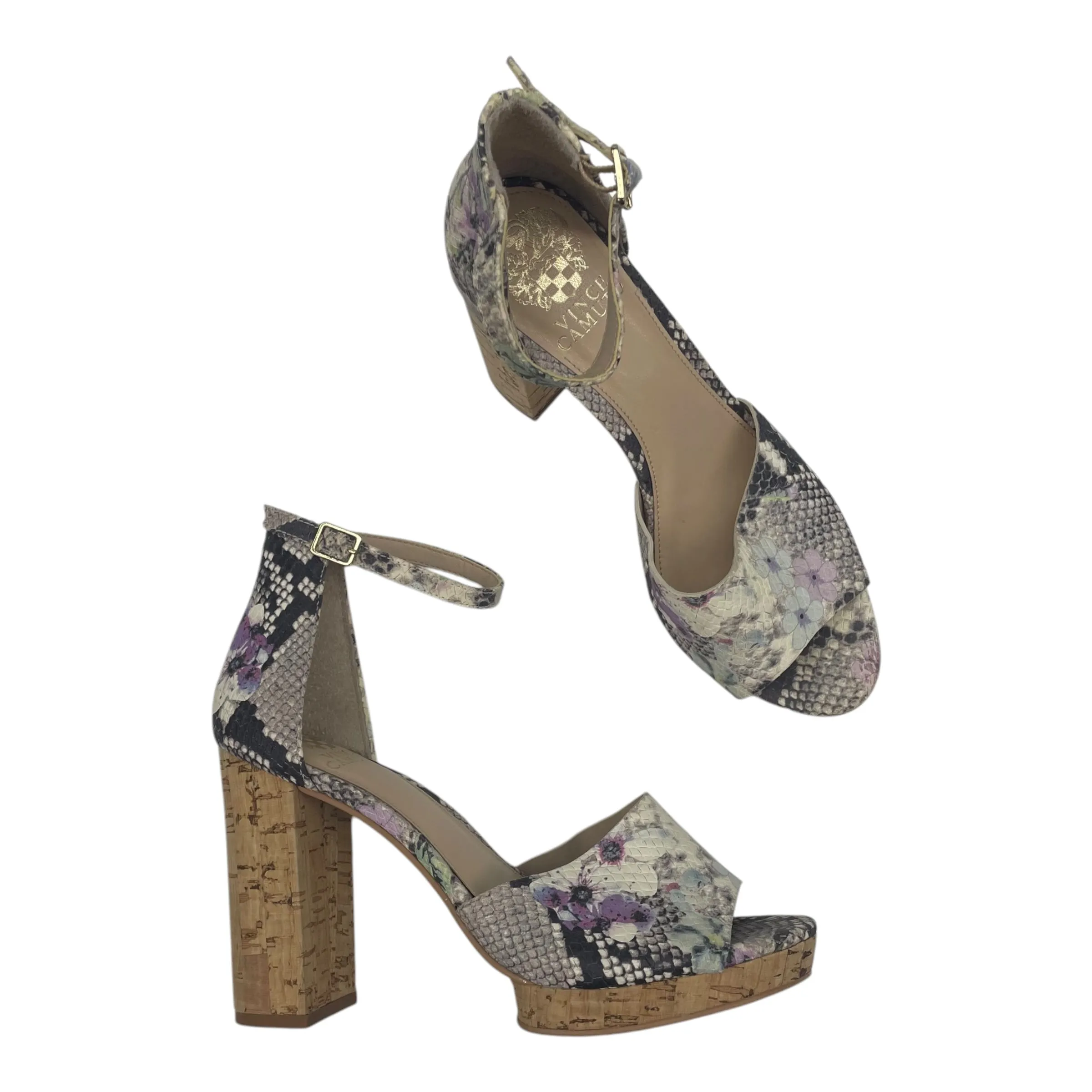 Sandals Heels Block By Vince Camuto In Snakeskin Print, Size:8.5