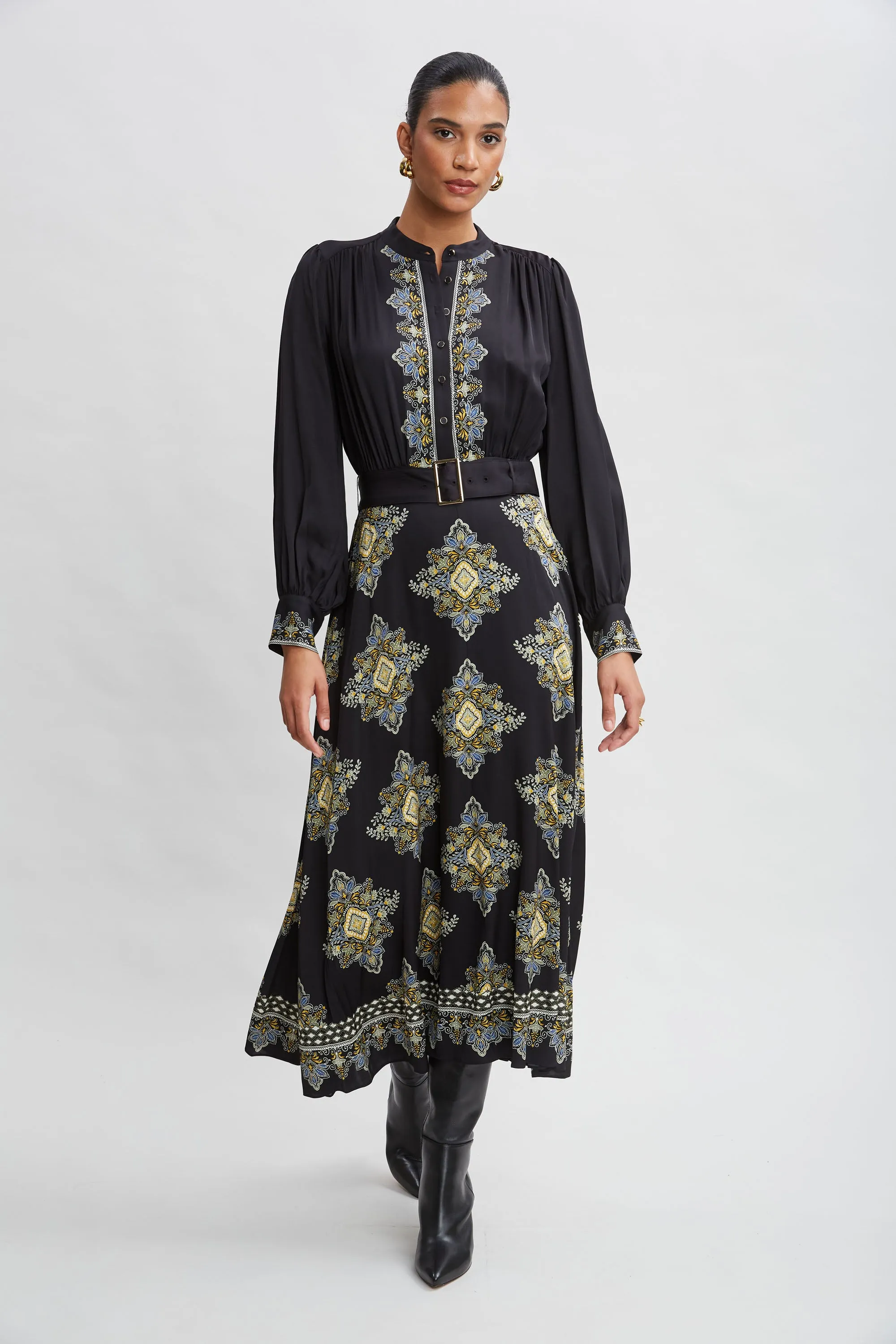 Silk Geometric Midi Dress
