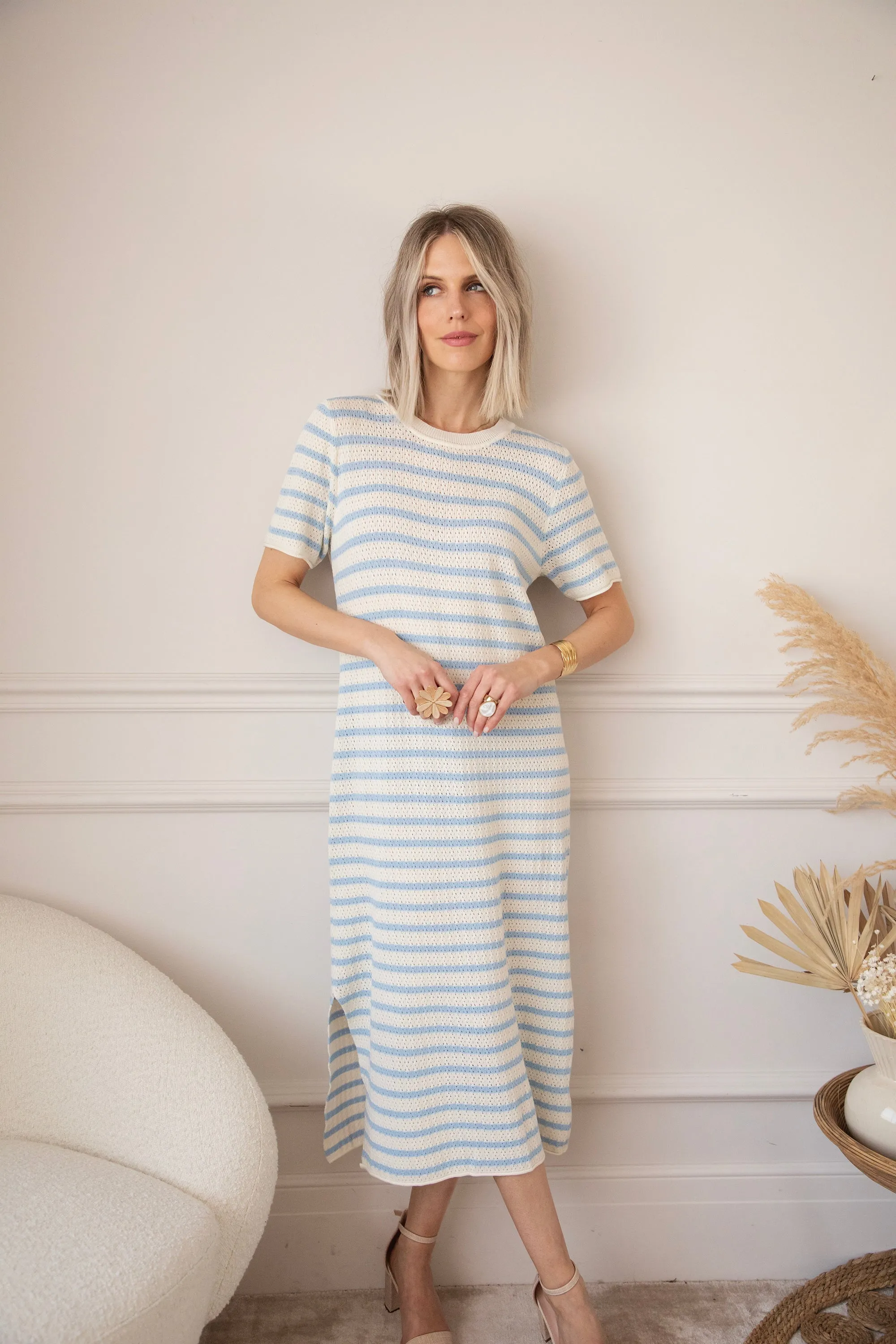 Sunny Sya Stripe Beige/Blue - Jurk