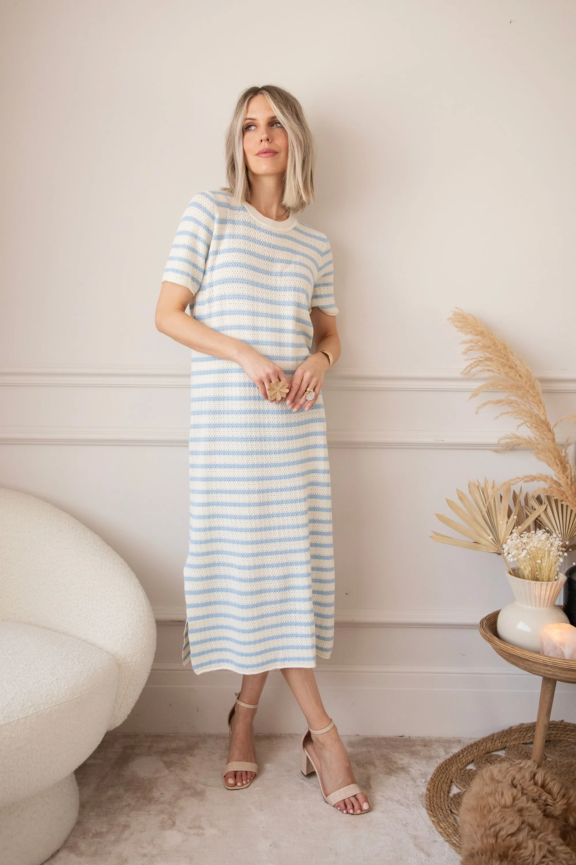 Sunny Sya Stripe Beige/Blue - Jurk