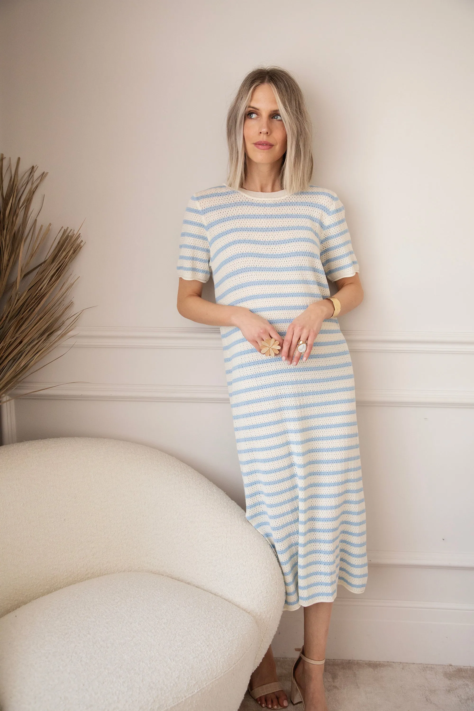 Sunny Sya Stripe Beige/Blue - Jurk