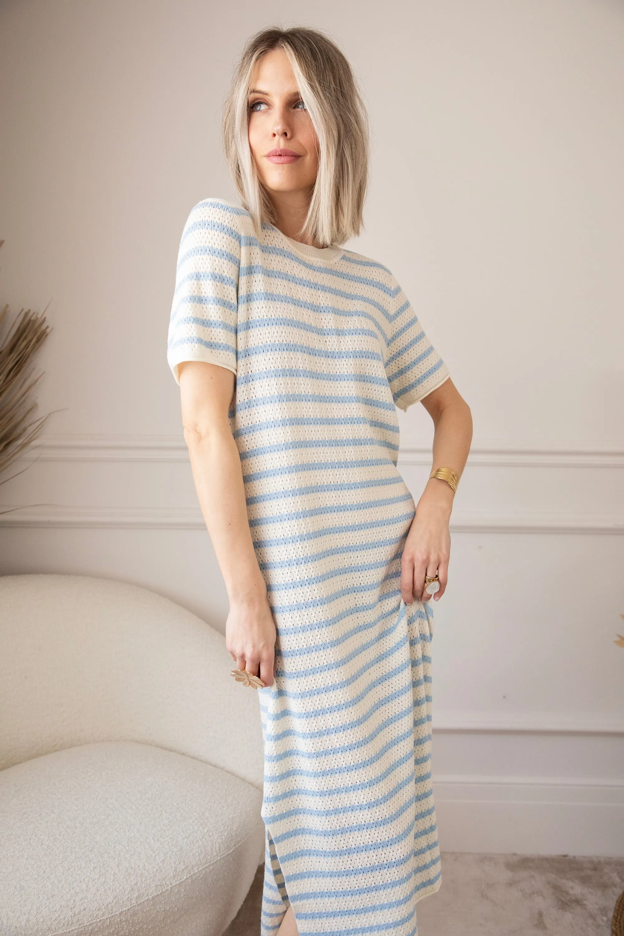 Sunny Sya Stripe Beige/Blue - Jurk