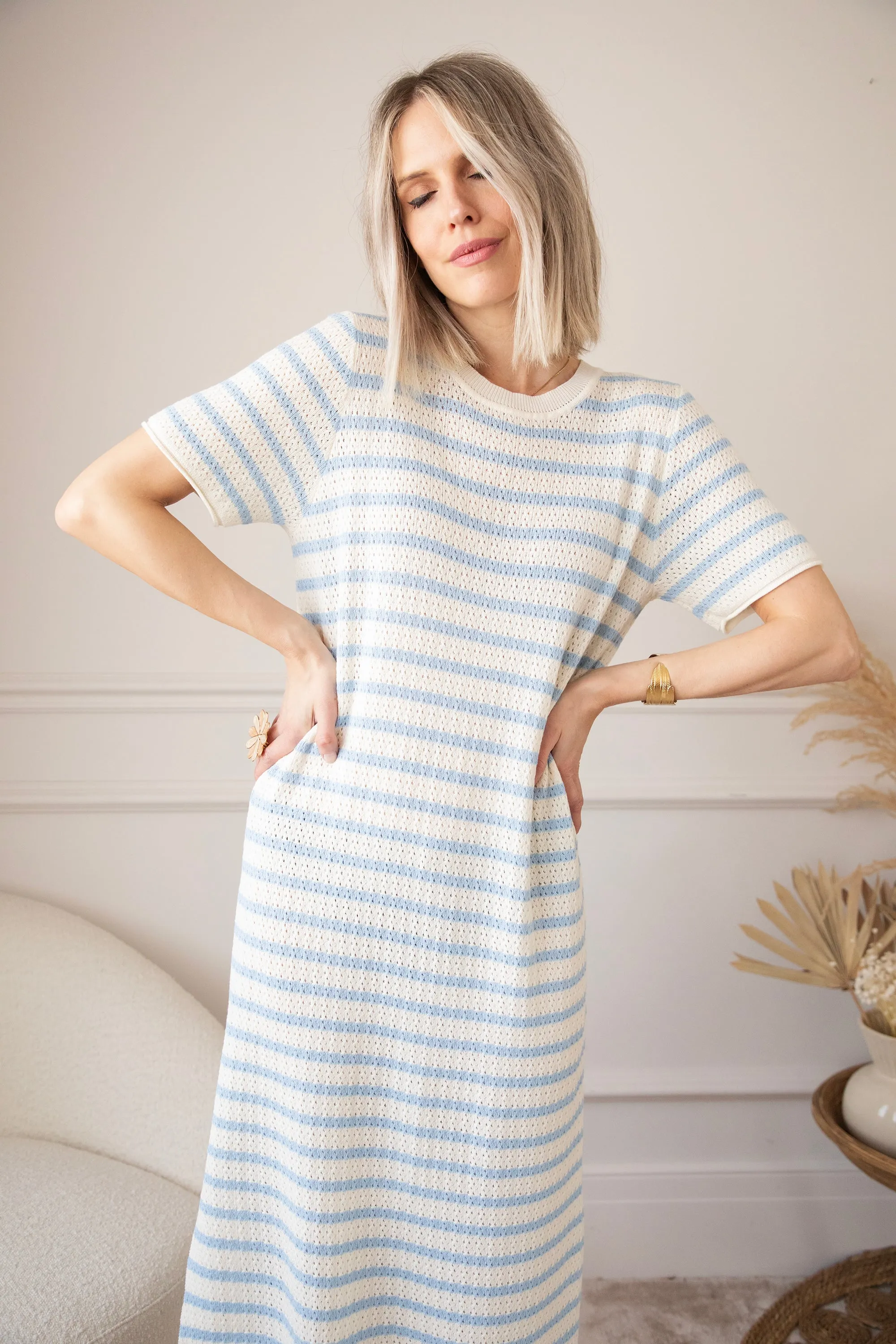Sunny Sya Stripe Beige/Blue - Jurk